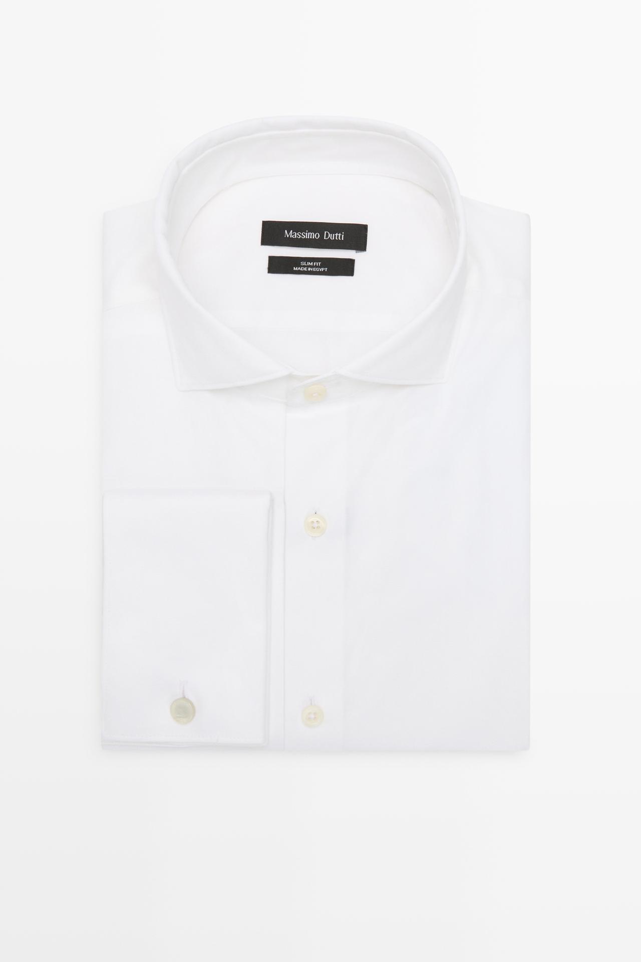 Slim fit cotton shirt with double cuffs — WHITE