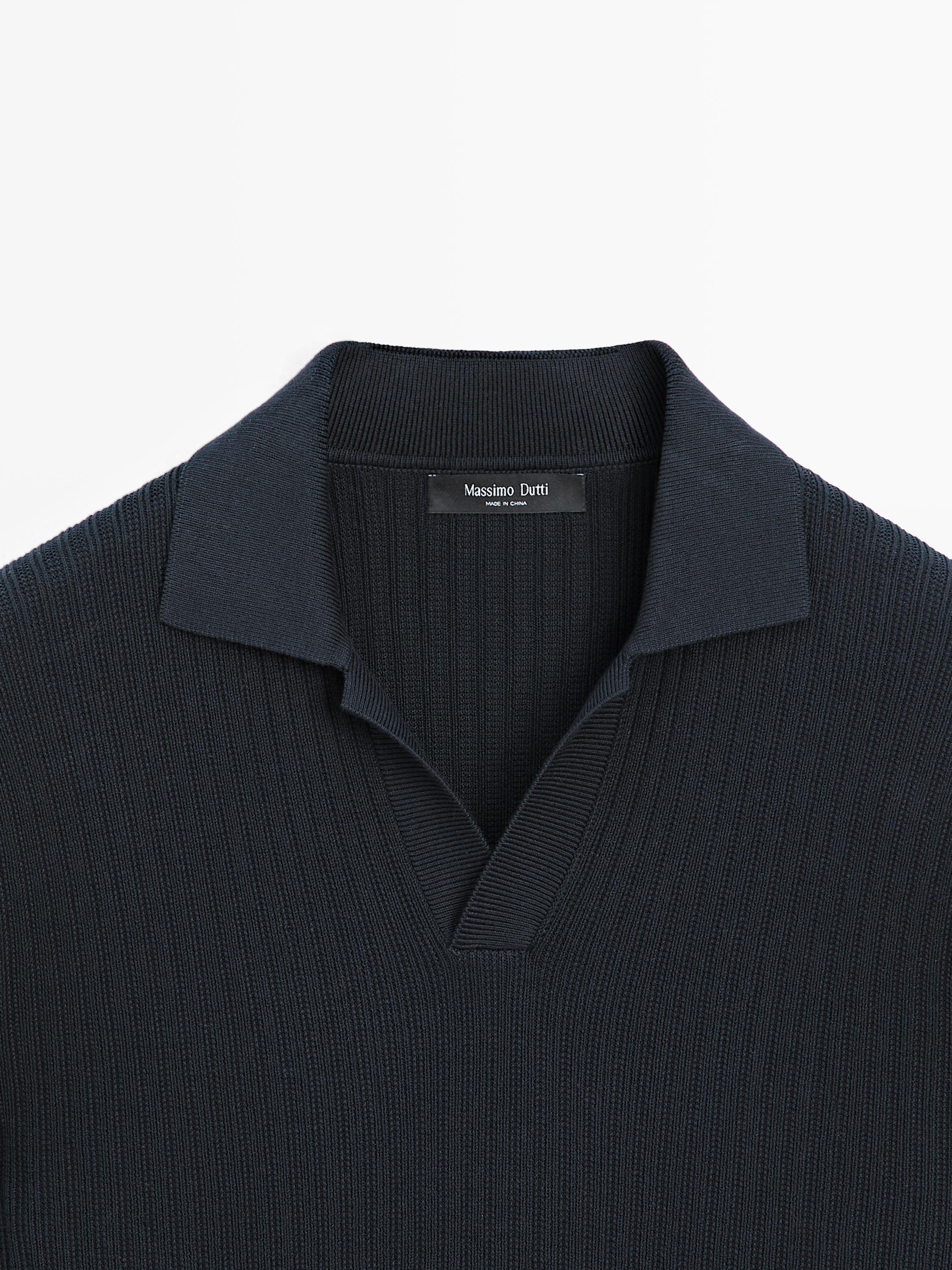 Cotton blend knit polo sweater — NAVY BLUE
