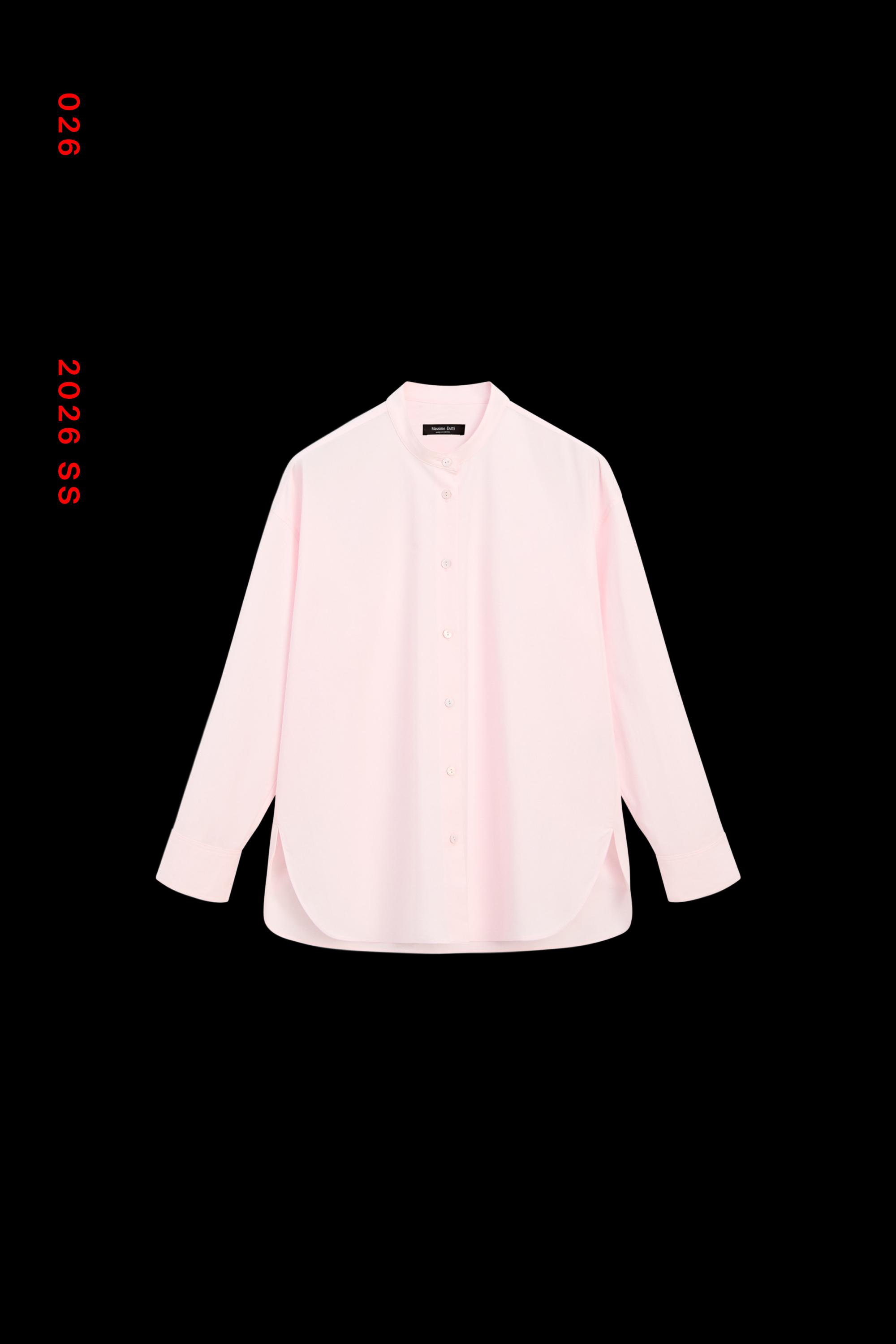 Cotton-blend stand collar shirt — CLAY