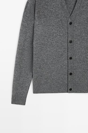 100% wool knit button cardigan — Medium Grey 7