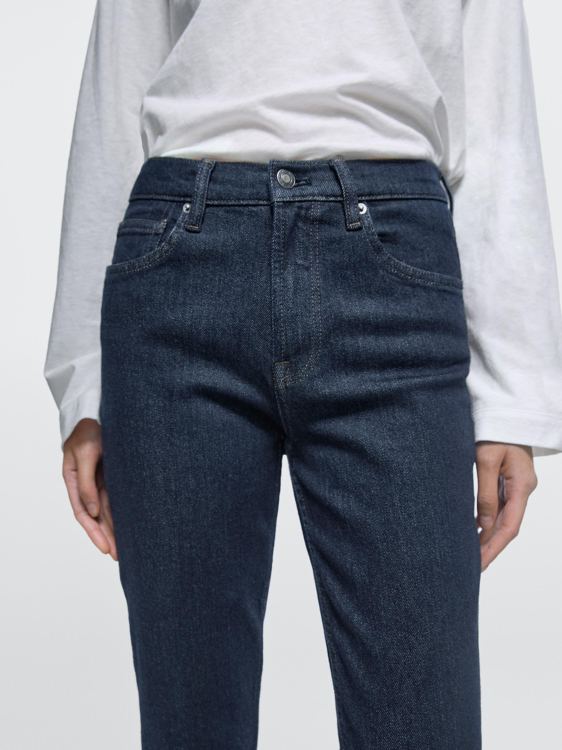 Mid-rise cropped slim fit jeans — DARK BLUE