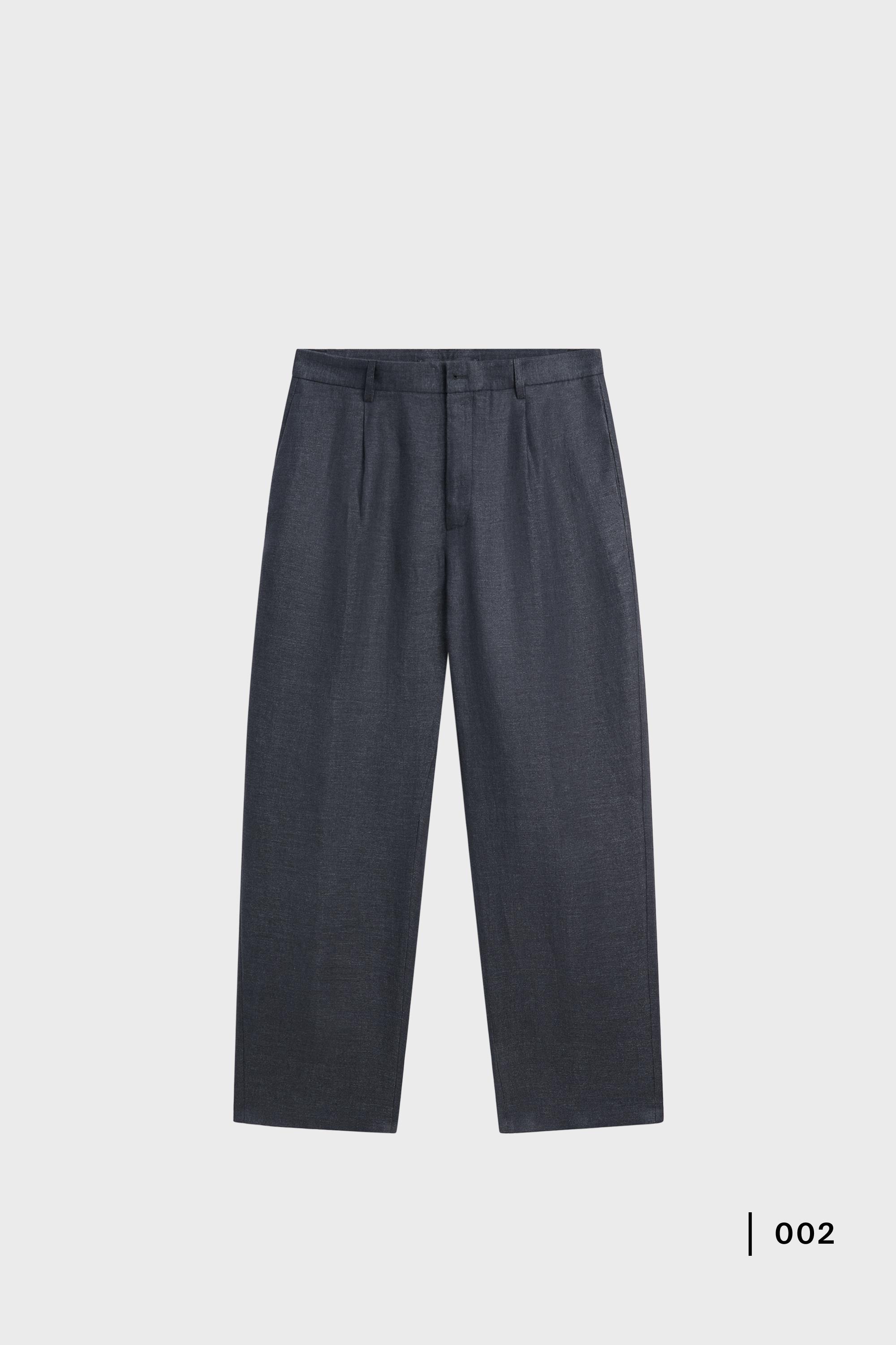 100% linen total look melange trousers — INK BLUE