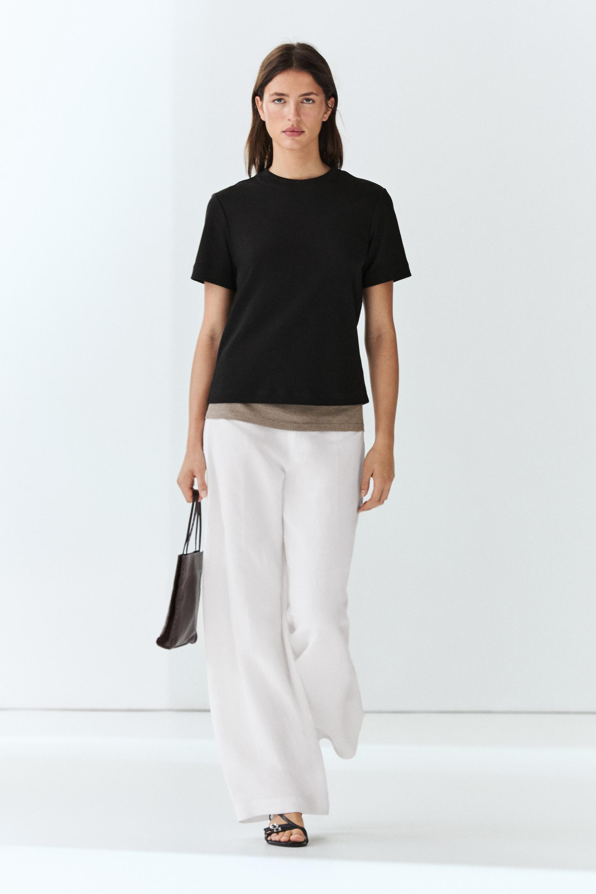 Maglietta Interlock A Collo Rotondo 100% Cotone - Nero - M - Massimo Dutti - Femminile