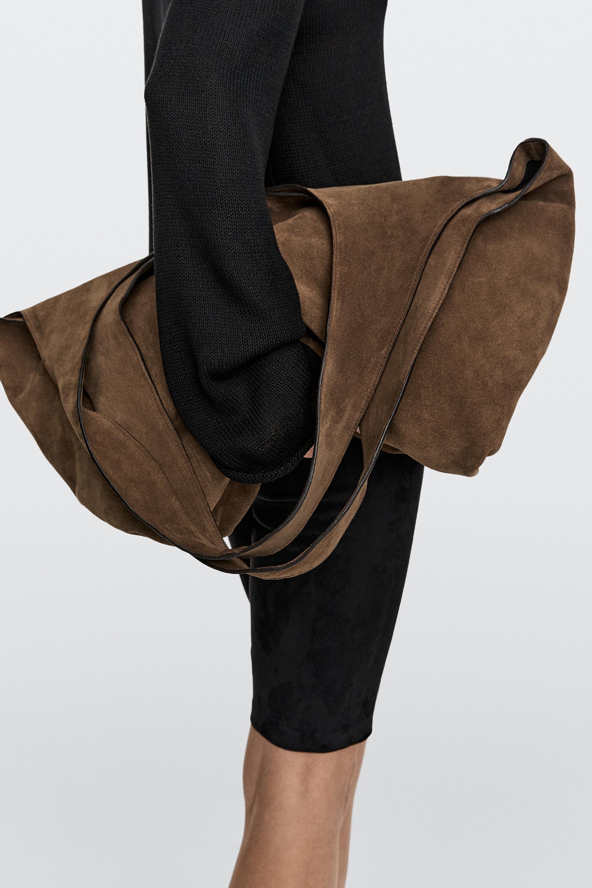 Split leather maxi tote bag — ECRU