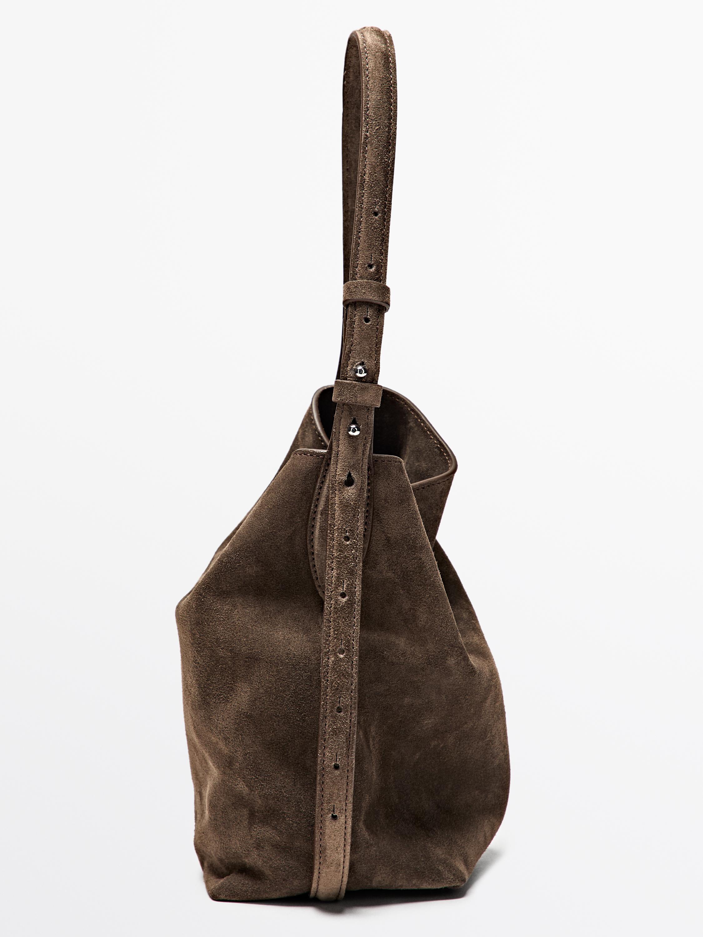 Split leather and leather mini bucket bag — MOLE BROWN