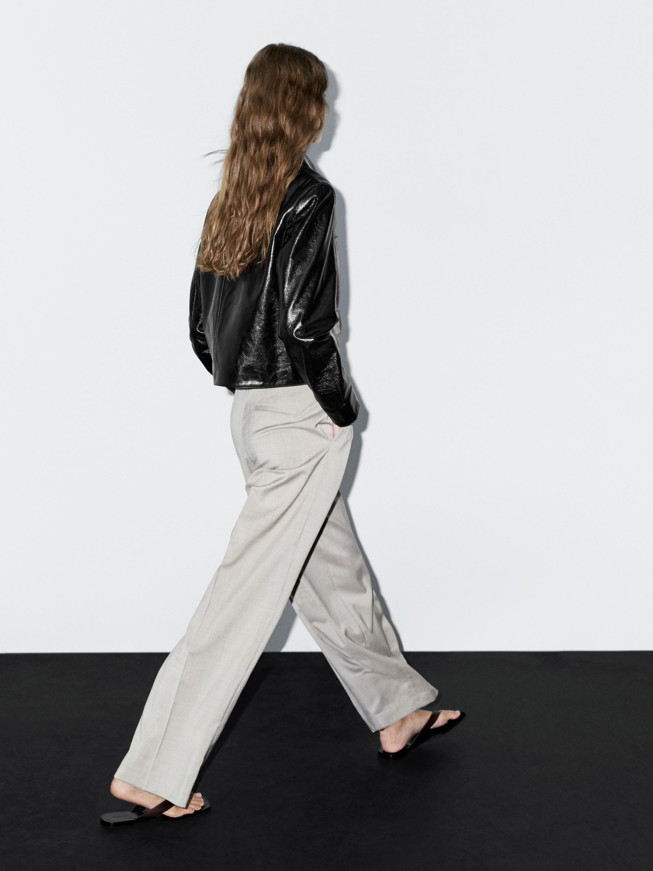 Cropped nappa leather jacket