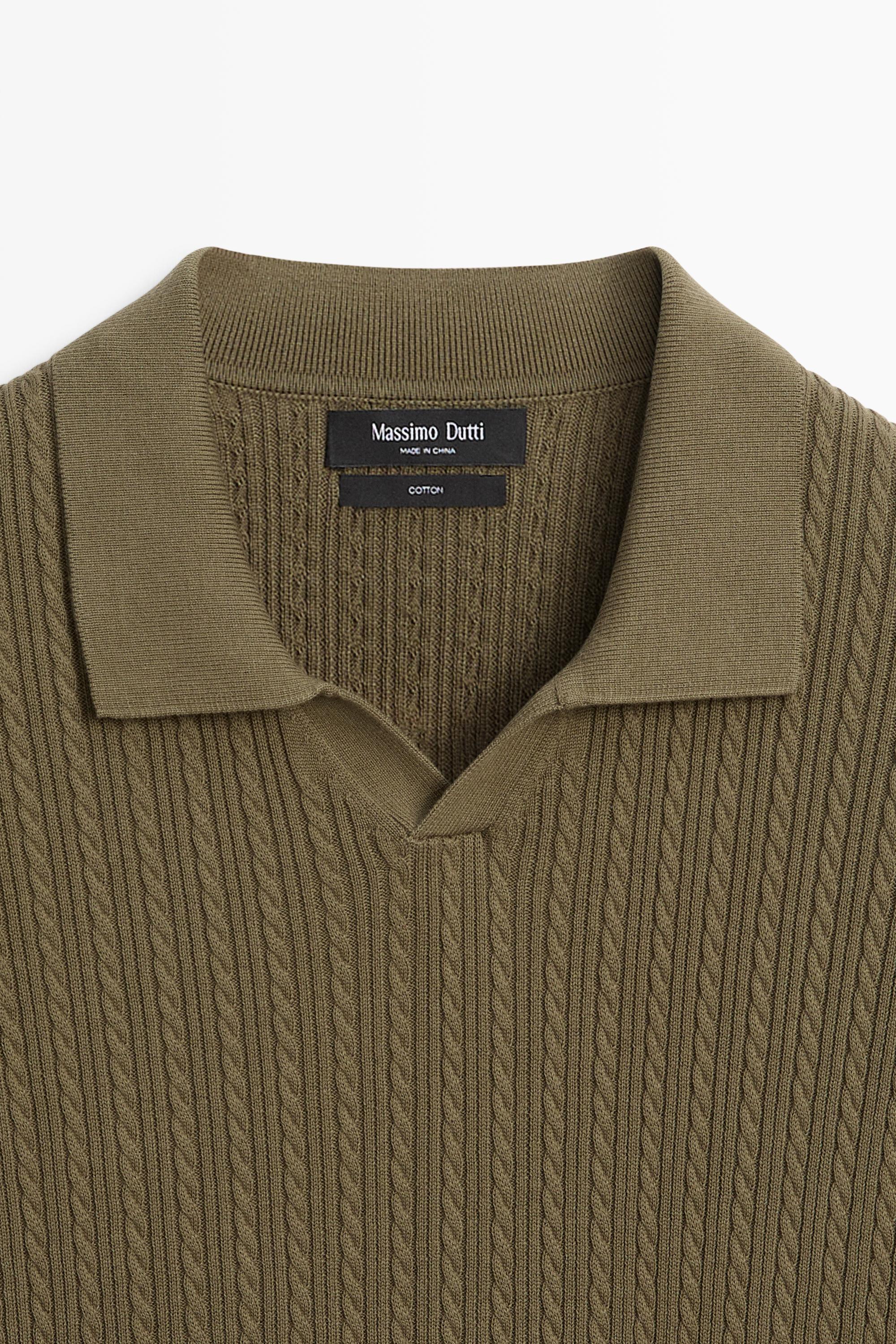 100% cotton cable-knit polo sweater — Green