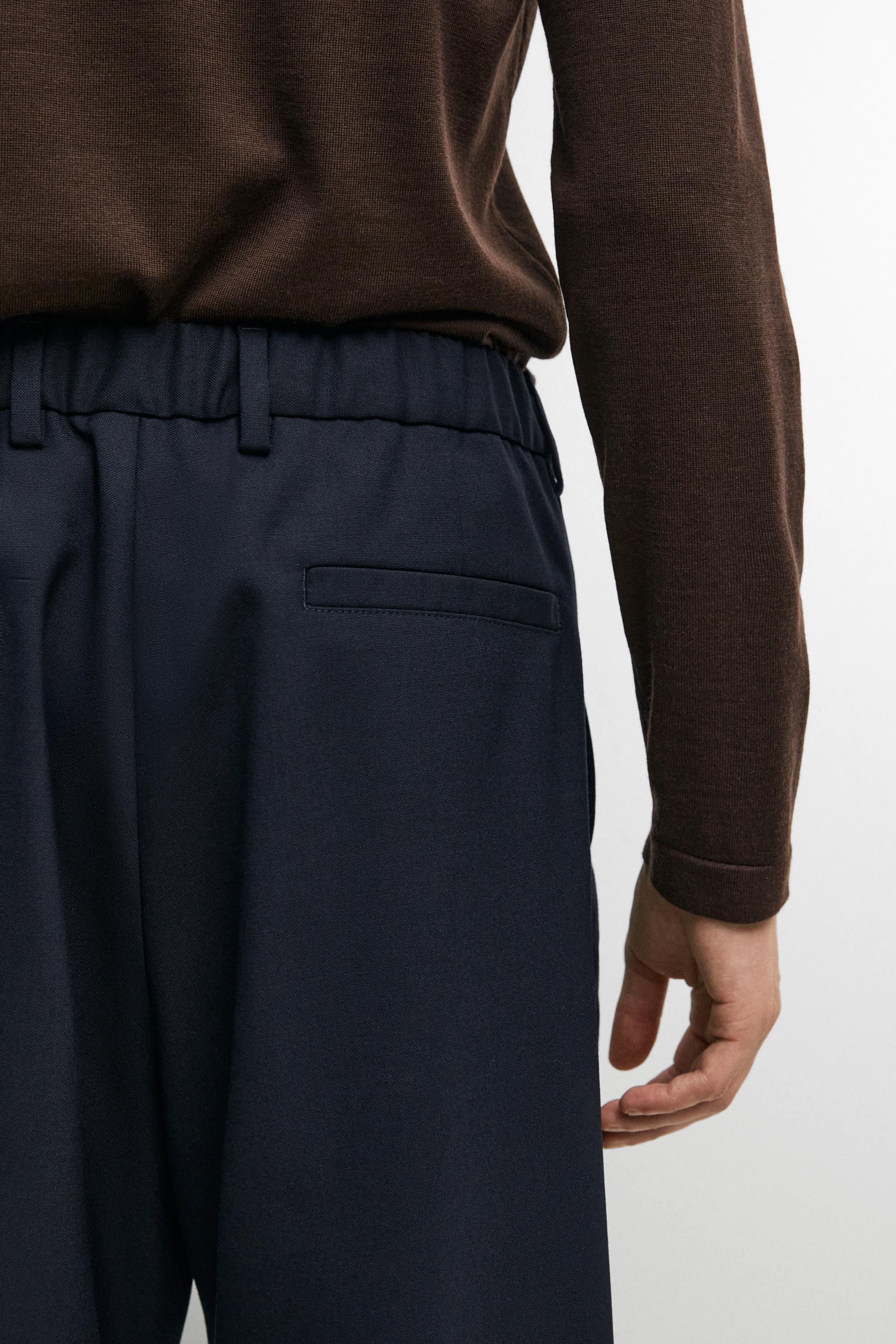 100% cool wool textured pants — DEEP BLUE