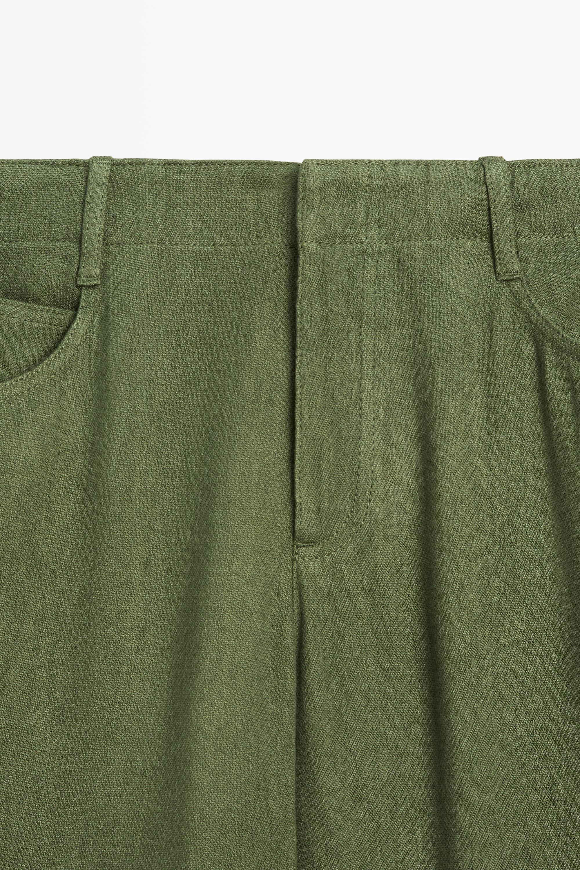 Straight linen blend pants — GREEN