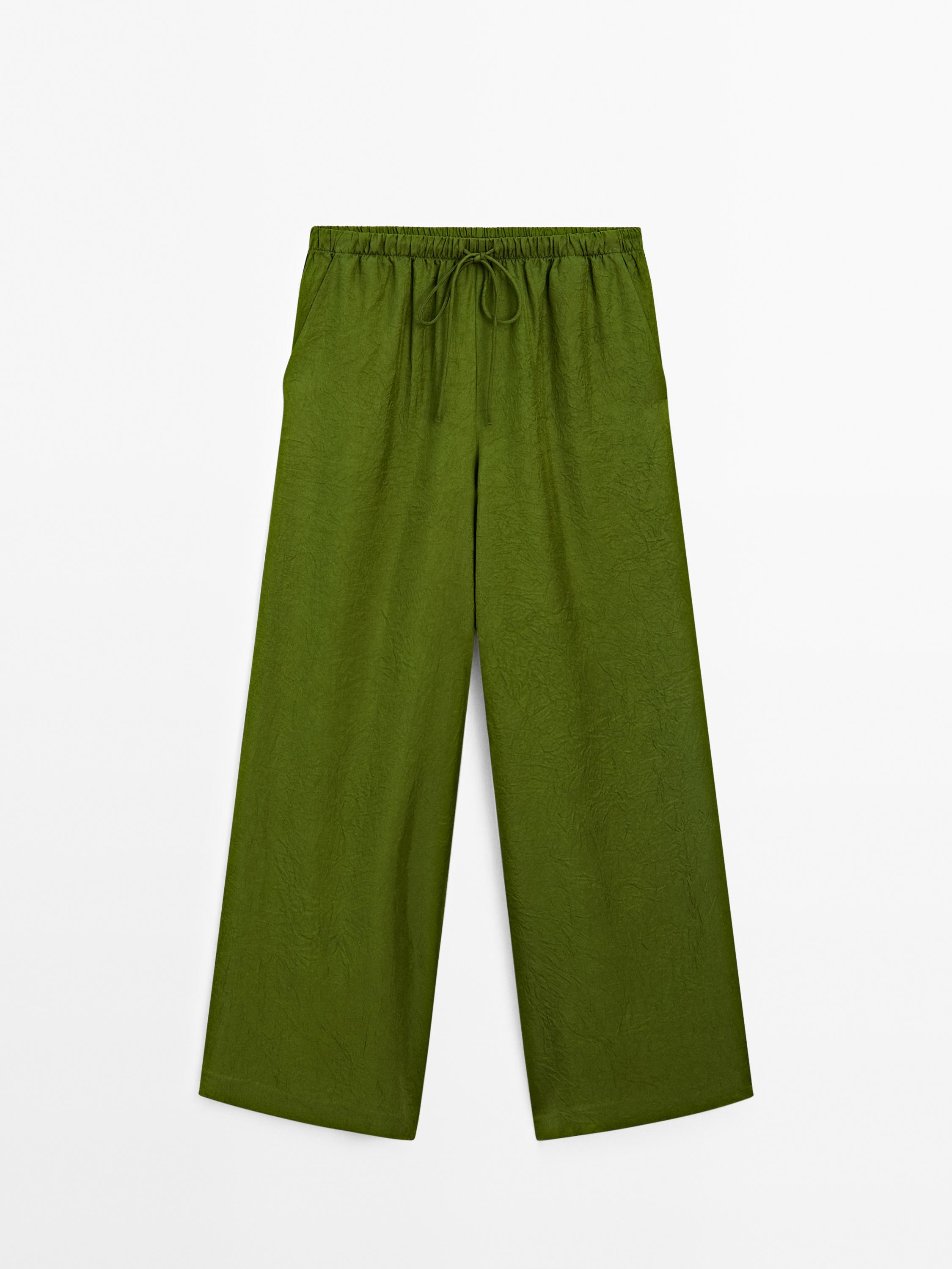 Flowing satin trousers with elastic waistband