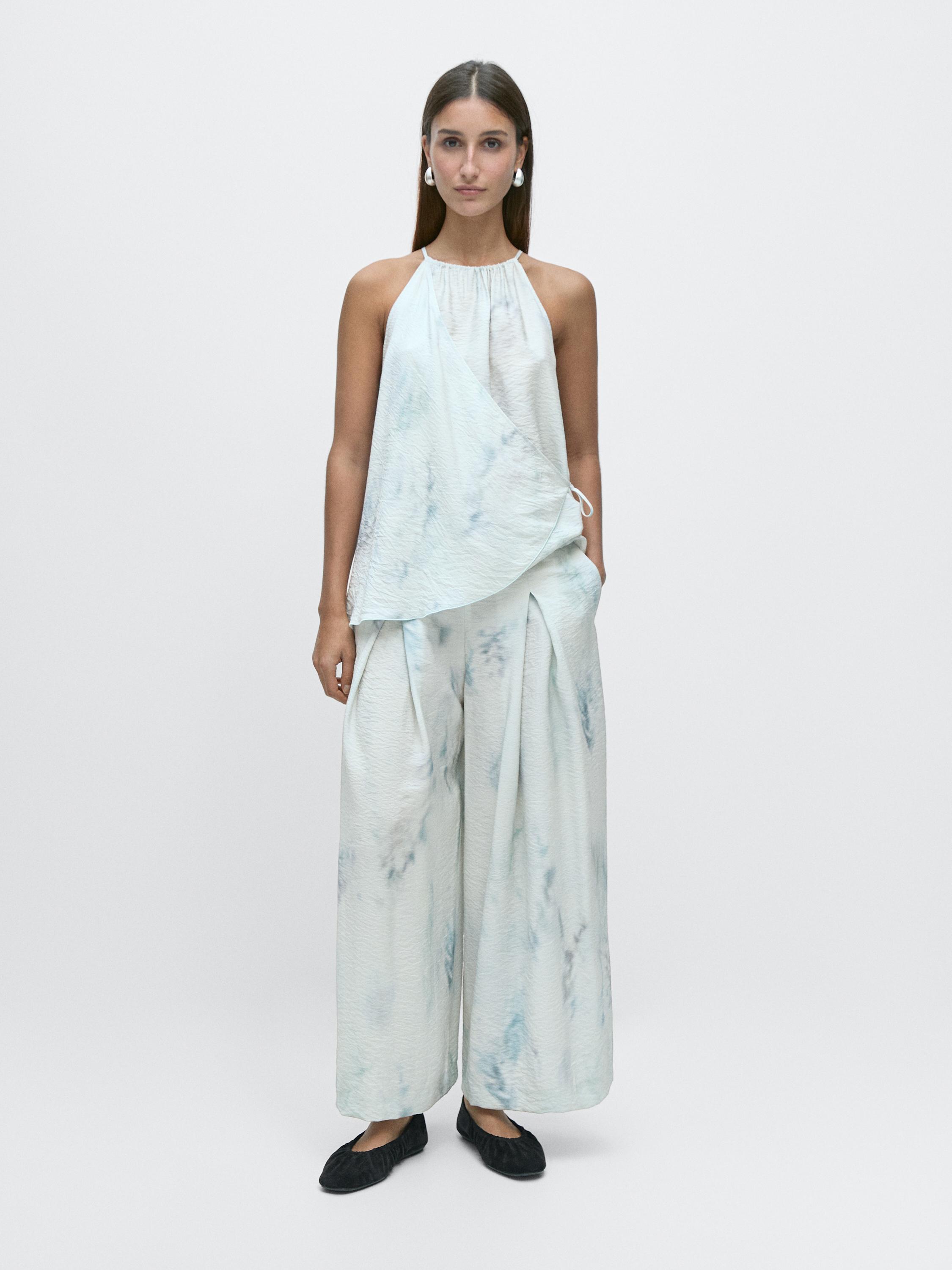 Printed trousers with pleat details — Light Blue