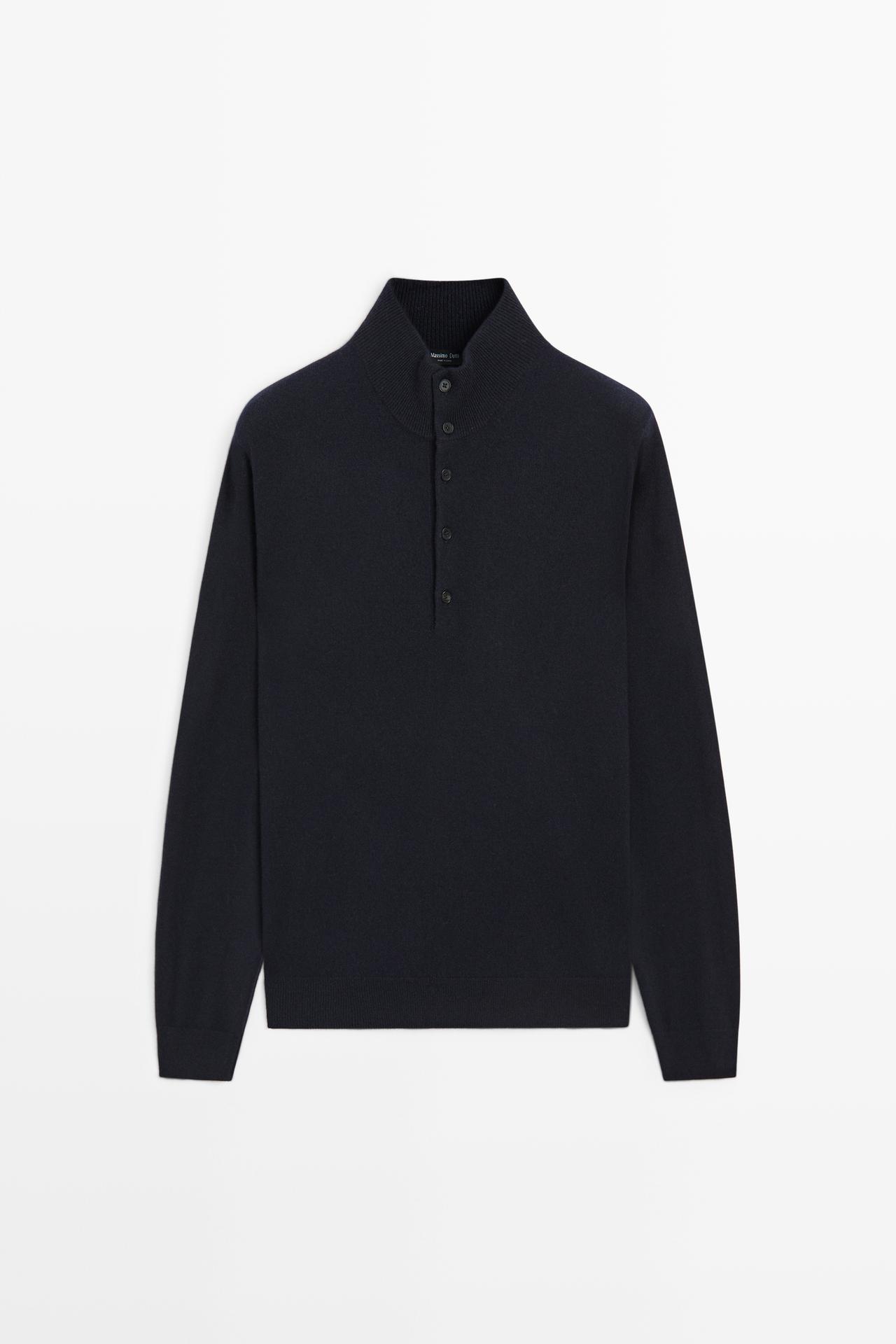 Wool blend mock neck knit sweater — NAVY BLUE