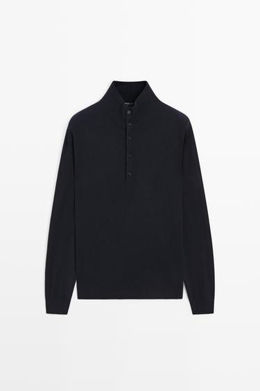 Wool blend mock neck knit sweater — NAVY BLUE 2