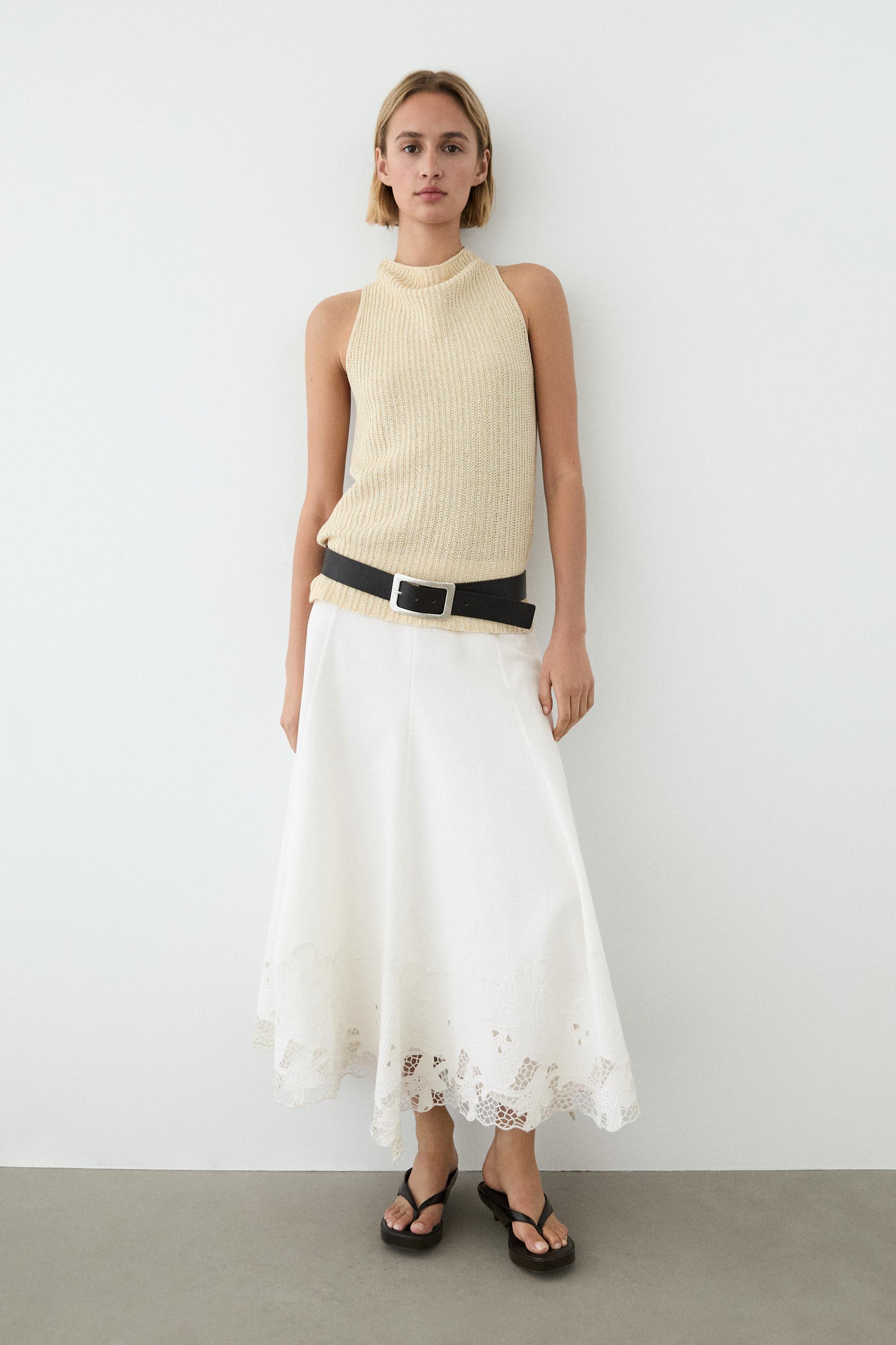 Flared midi skirt with embroidery — WHITE