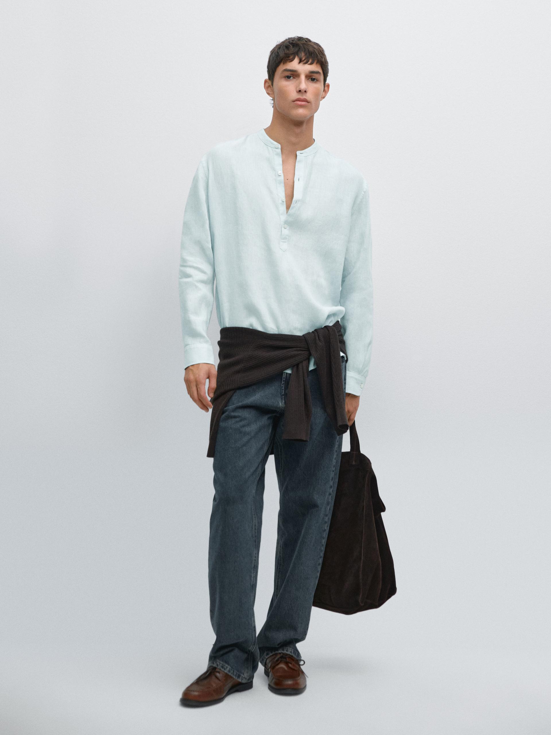 Camicia 100% Lino - Turchese - Xl - Massimo Dutti - Maschile
