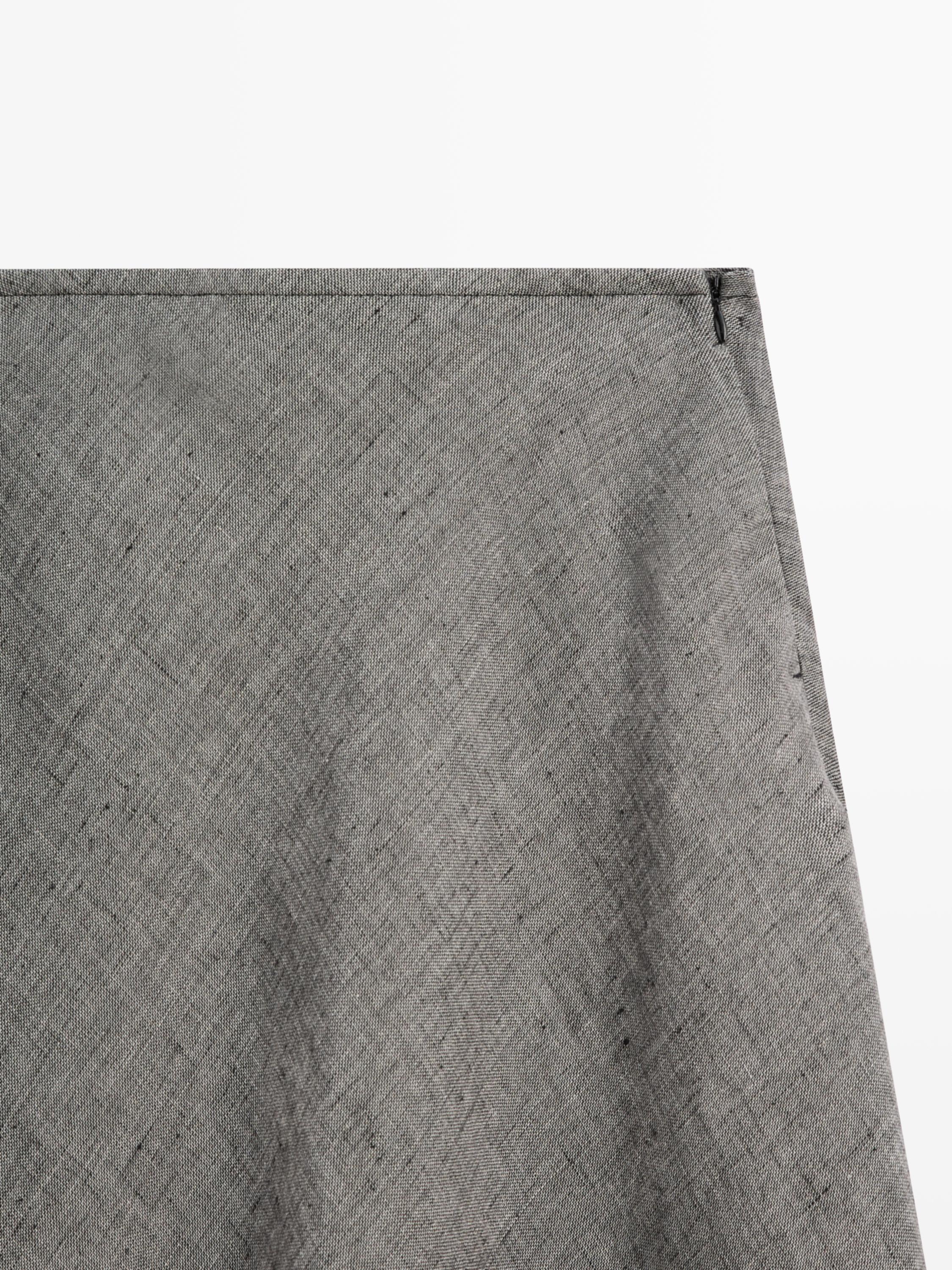 Linen flared midi skirt — BLACK