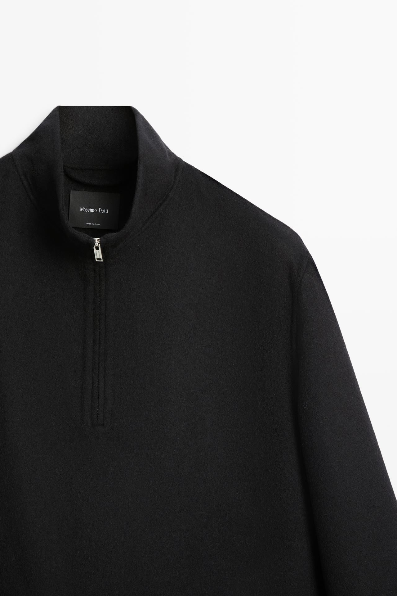Wool blend double-faced mock neck sweatshirt — NAVY BLUE