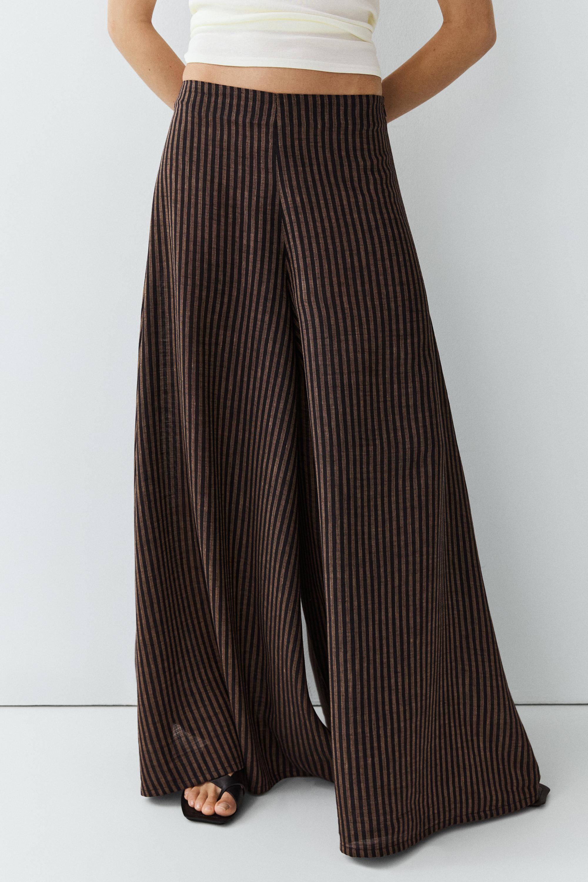 Striped flowing linen blend skort — NAVY BLUE