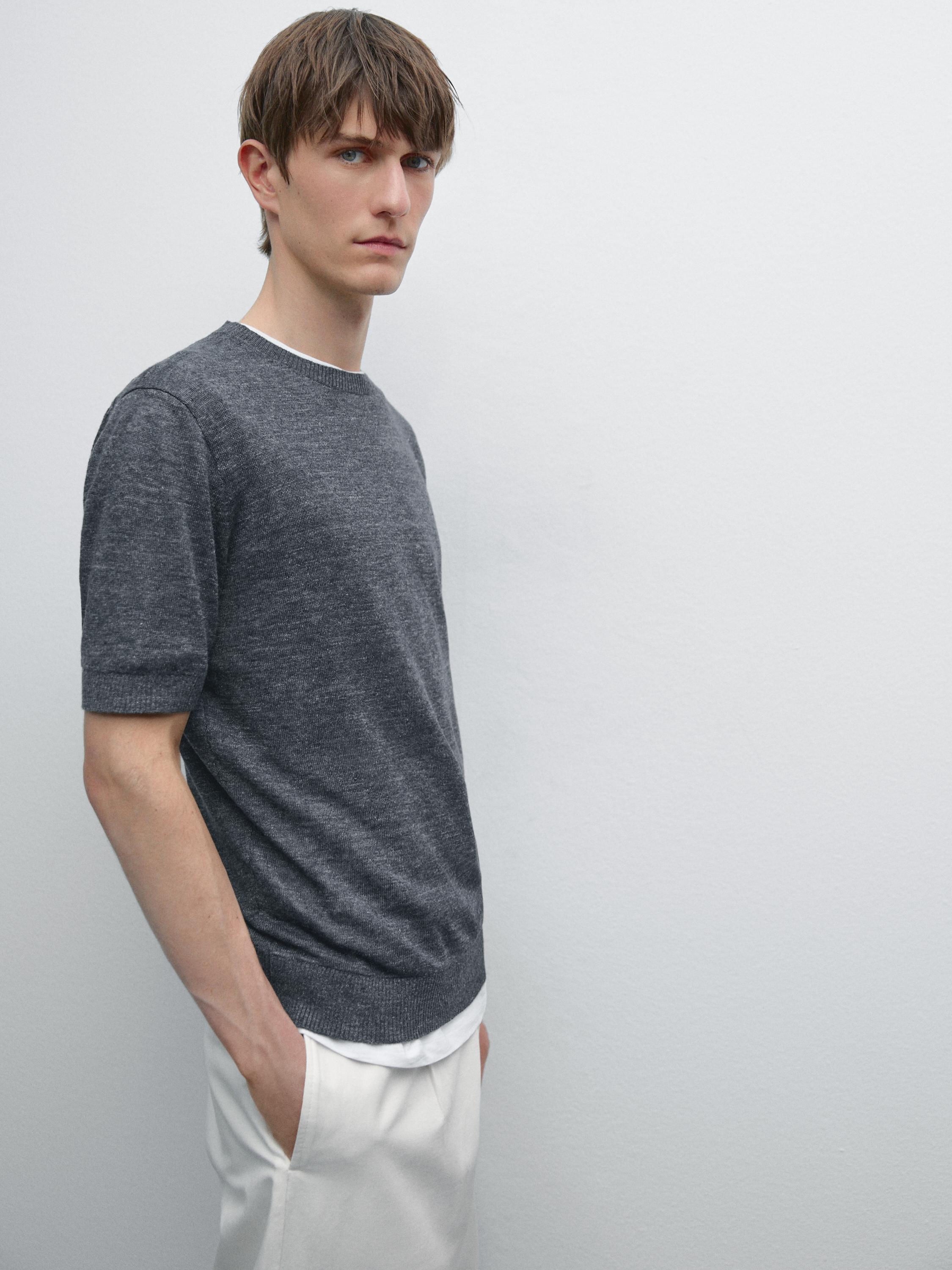 Pull en maille 100 % lin à manches courtes