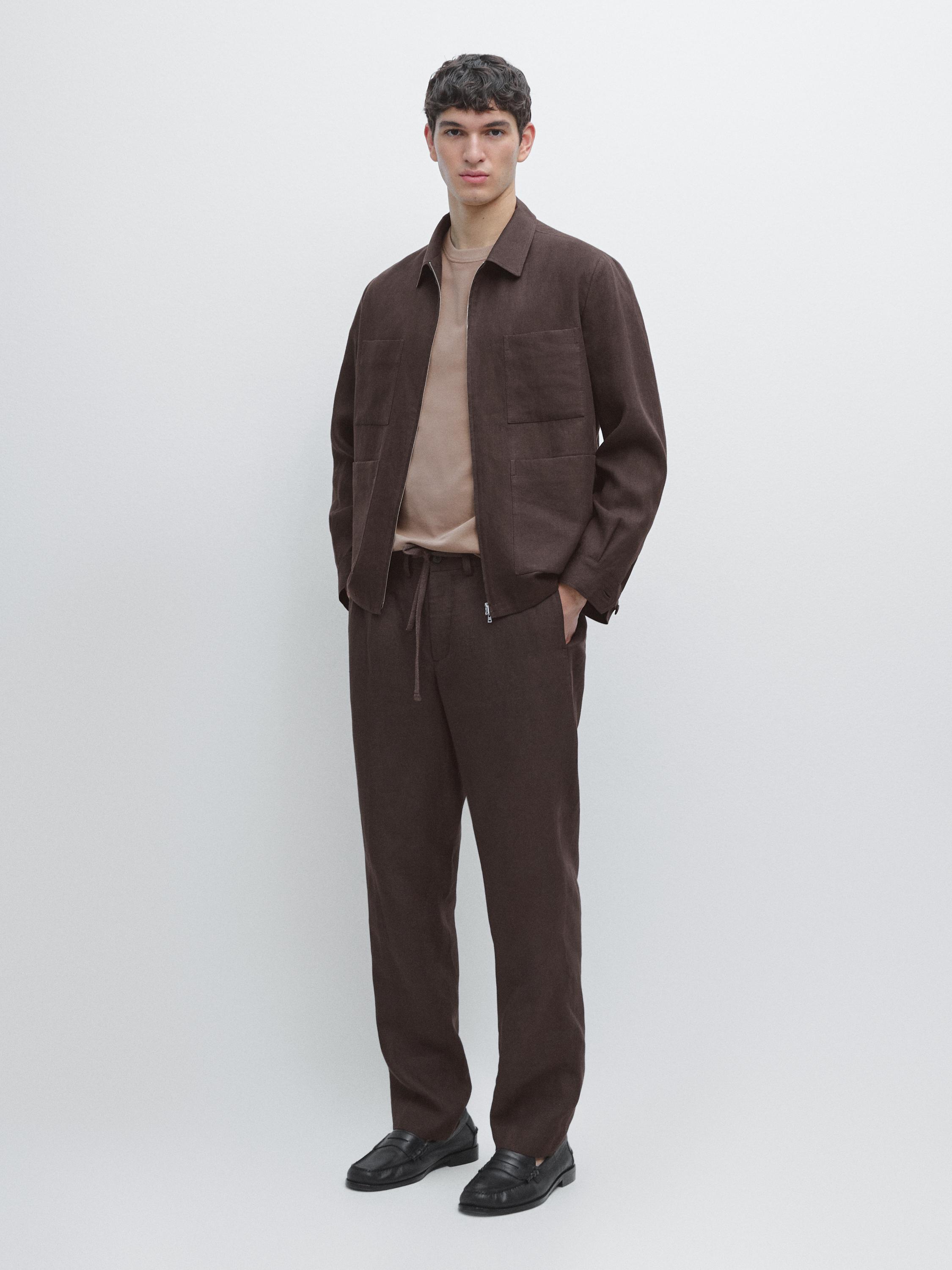 Total look linen overshirt — Chocolate