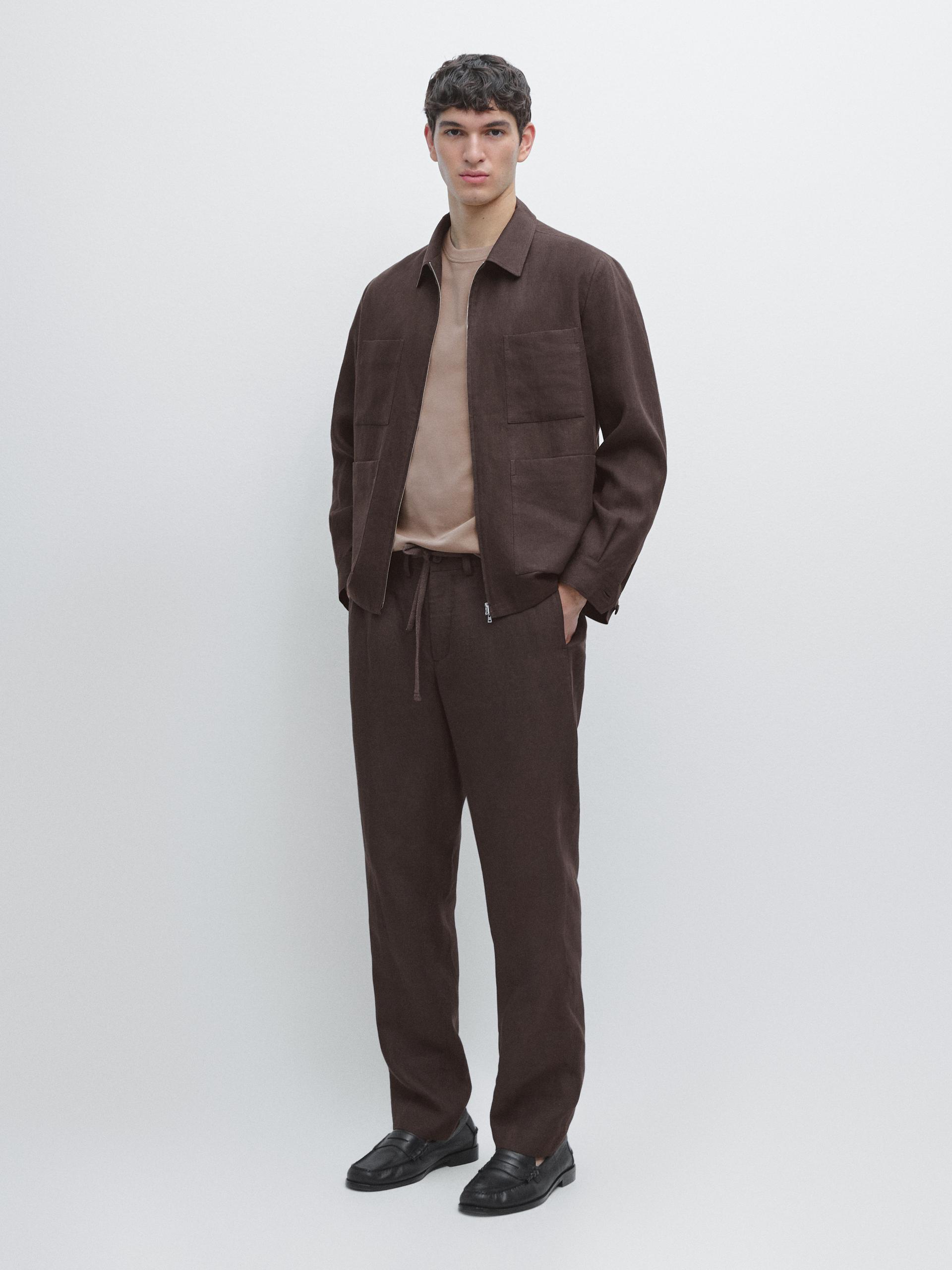 Giacca Total Look In Lino - Cioccolato - M - Massimo Dutti - Maschile