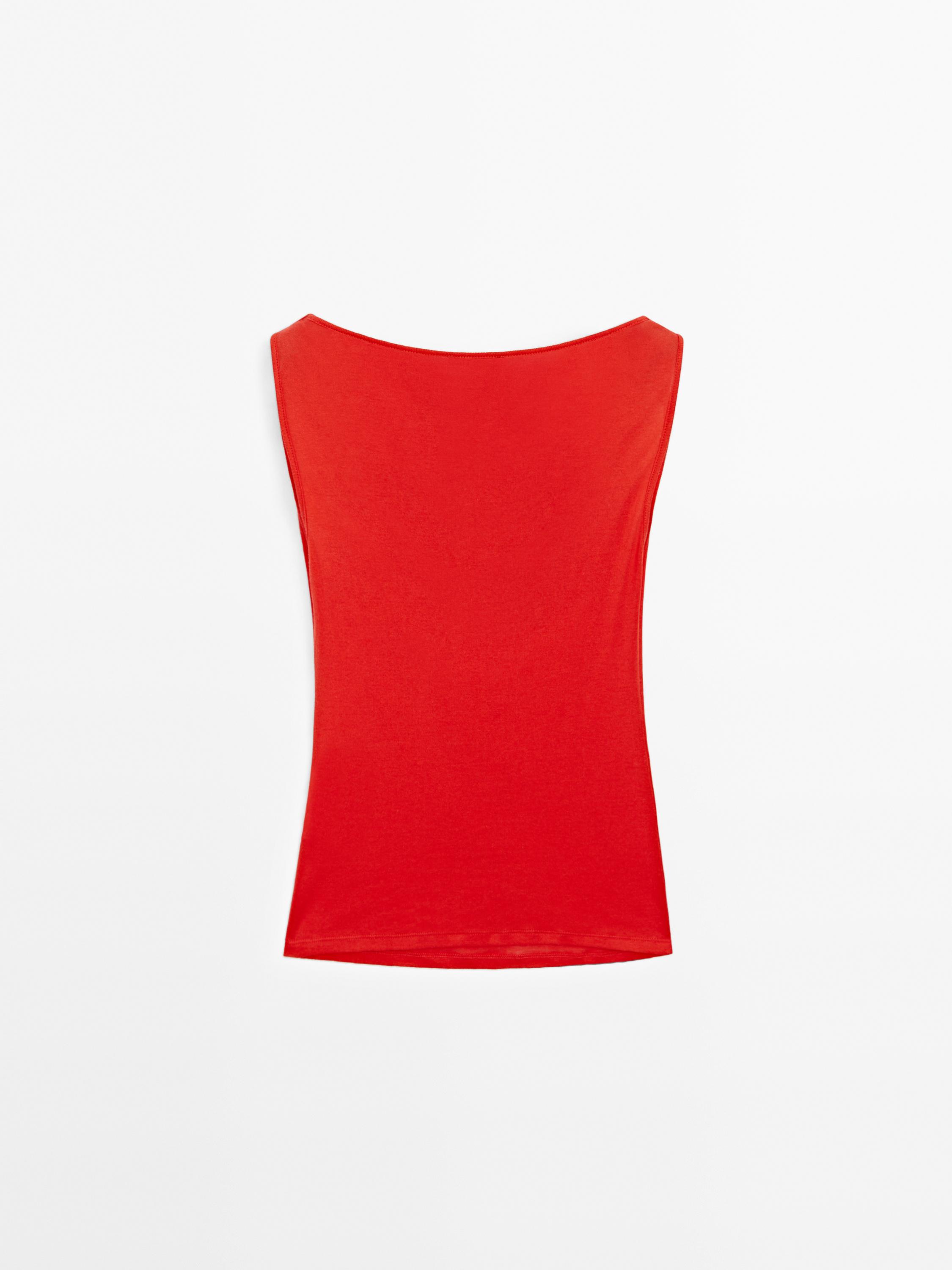 100% cotton top with draped neckline