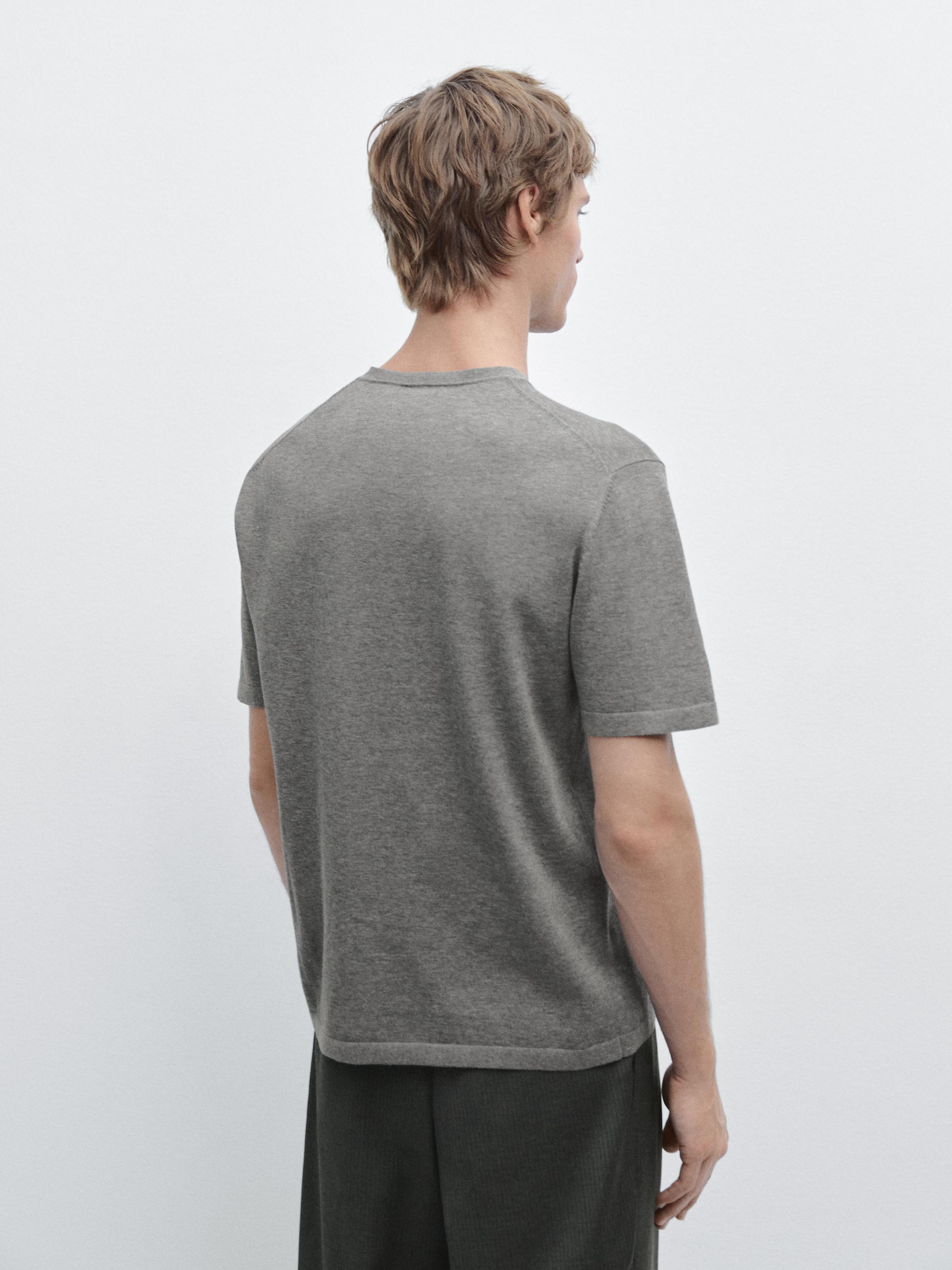 100% cotton short sleeve knit sweater — MEDIUM GREY