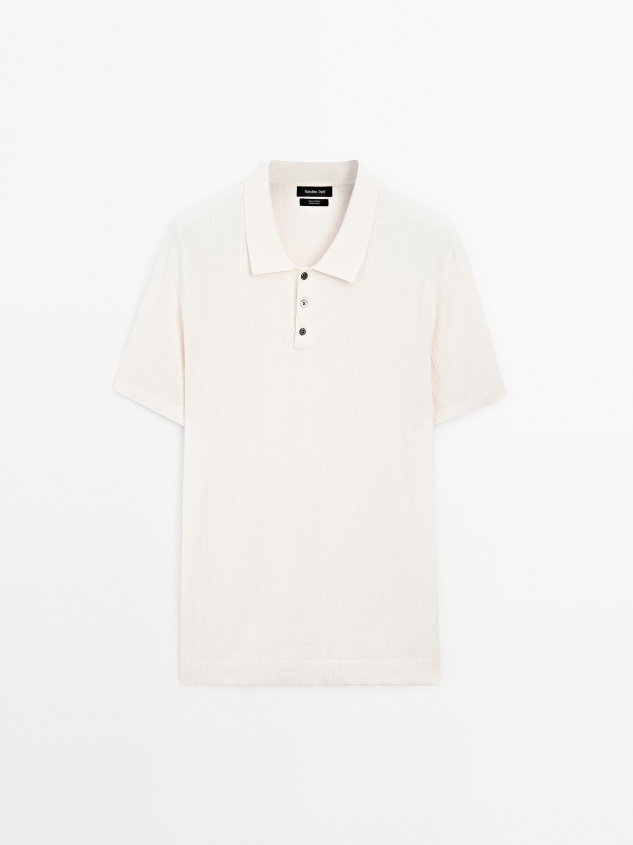 Massimo Dutti - Herre - Poloshirt I Strukturstrik Af 100 % Bomuld - Beige - S