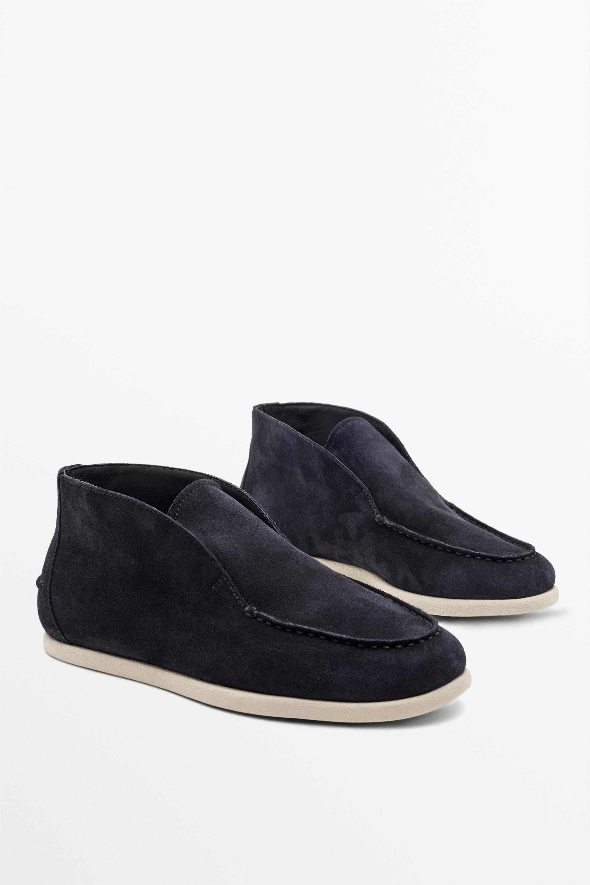 Split suede leather ankle loafer — Dark blue