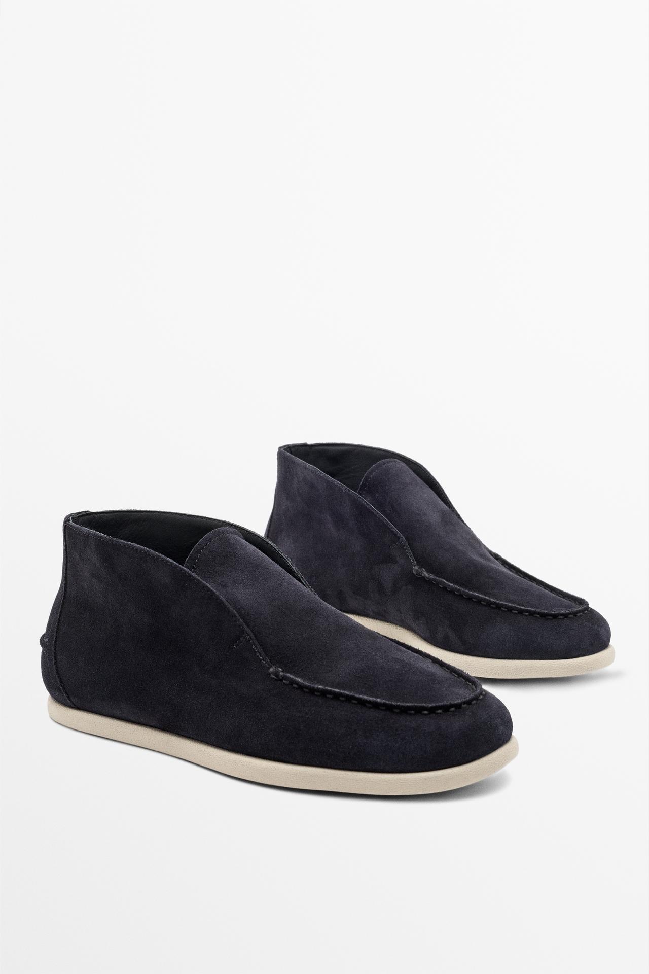 Split suede leather bootie loafer — Dark blue