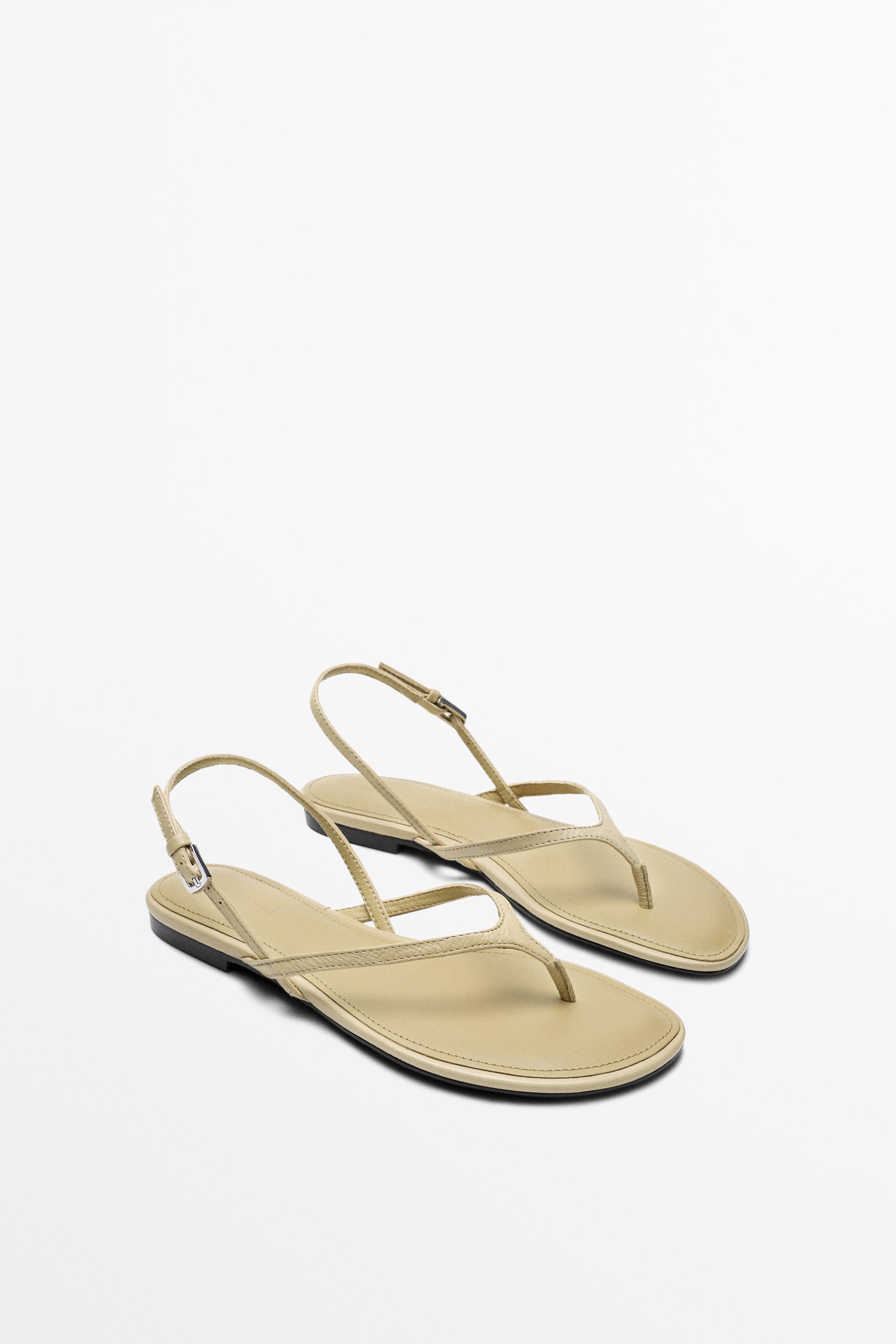 Flat leather sandals — CREAM