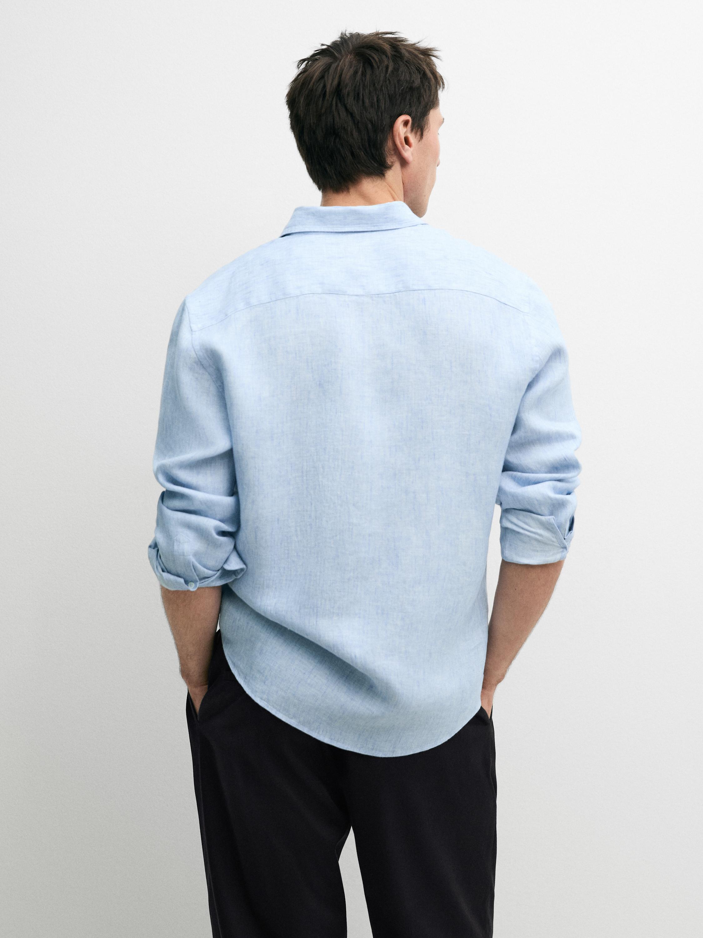 100% linen regular fit shirt — Light Blue
