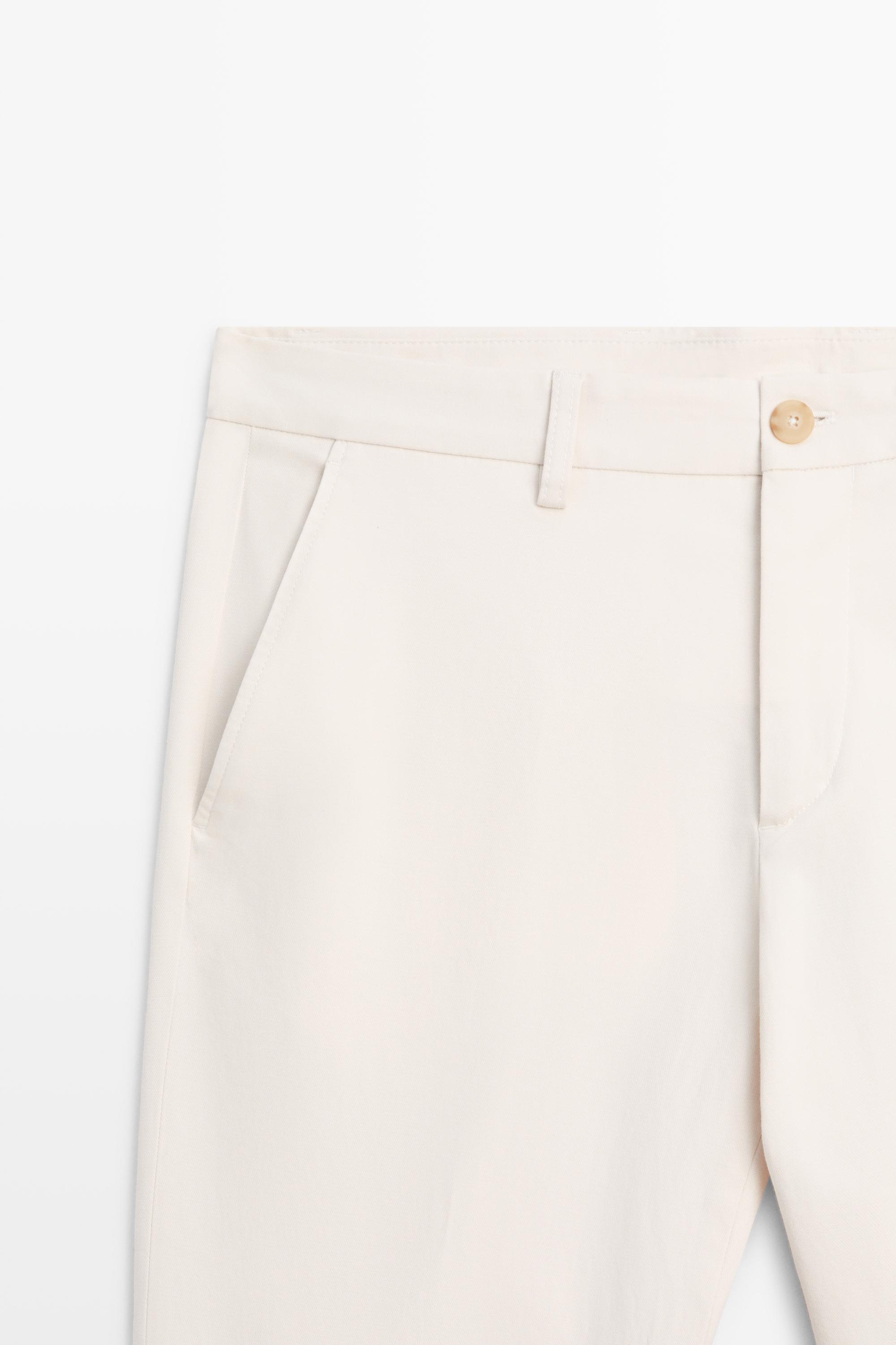 Cotton blend slim fit pants — BEIGE