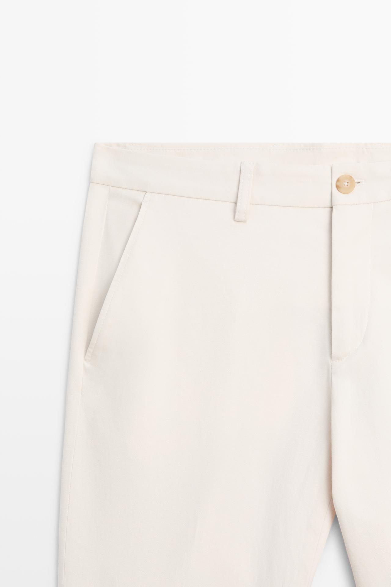 Cotton blend slim fit pants — BEIGE