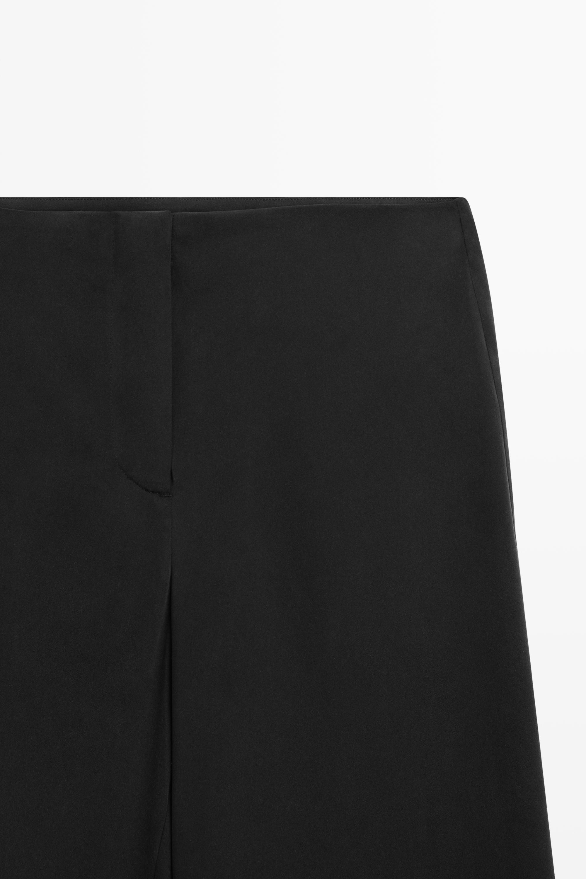 Silk blend tie-hem capri pants — BLACK