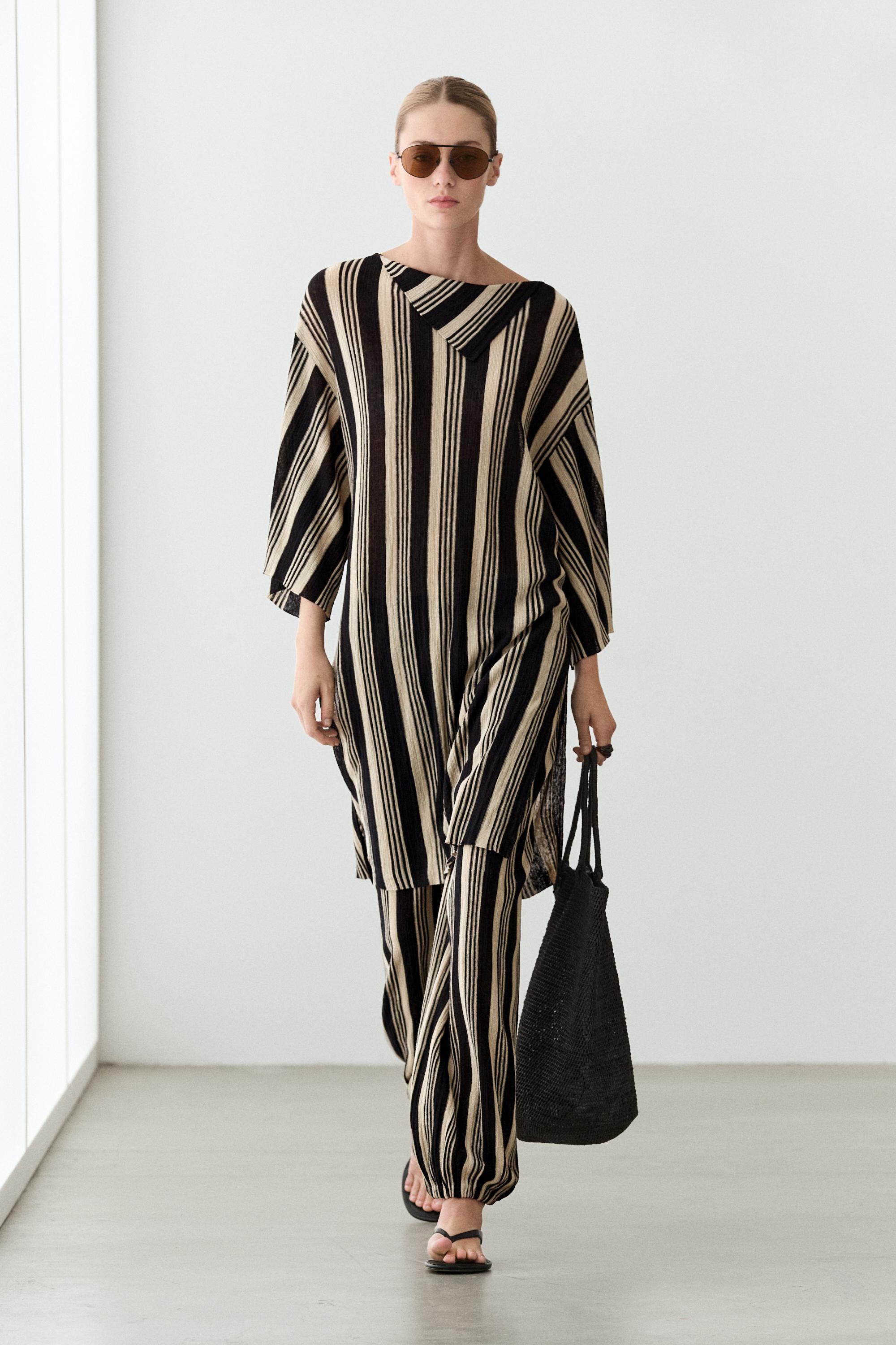 Striped sarouel co-ord pants — BLACK