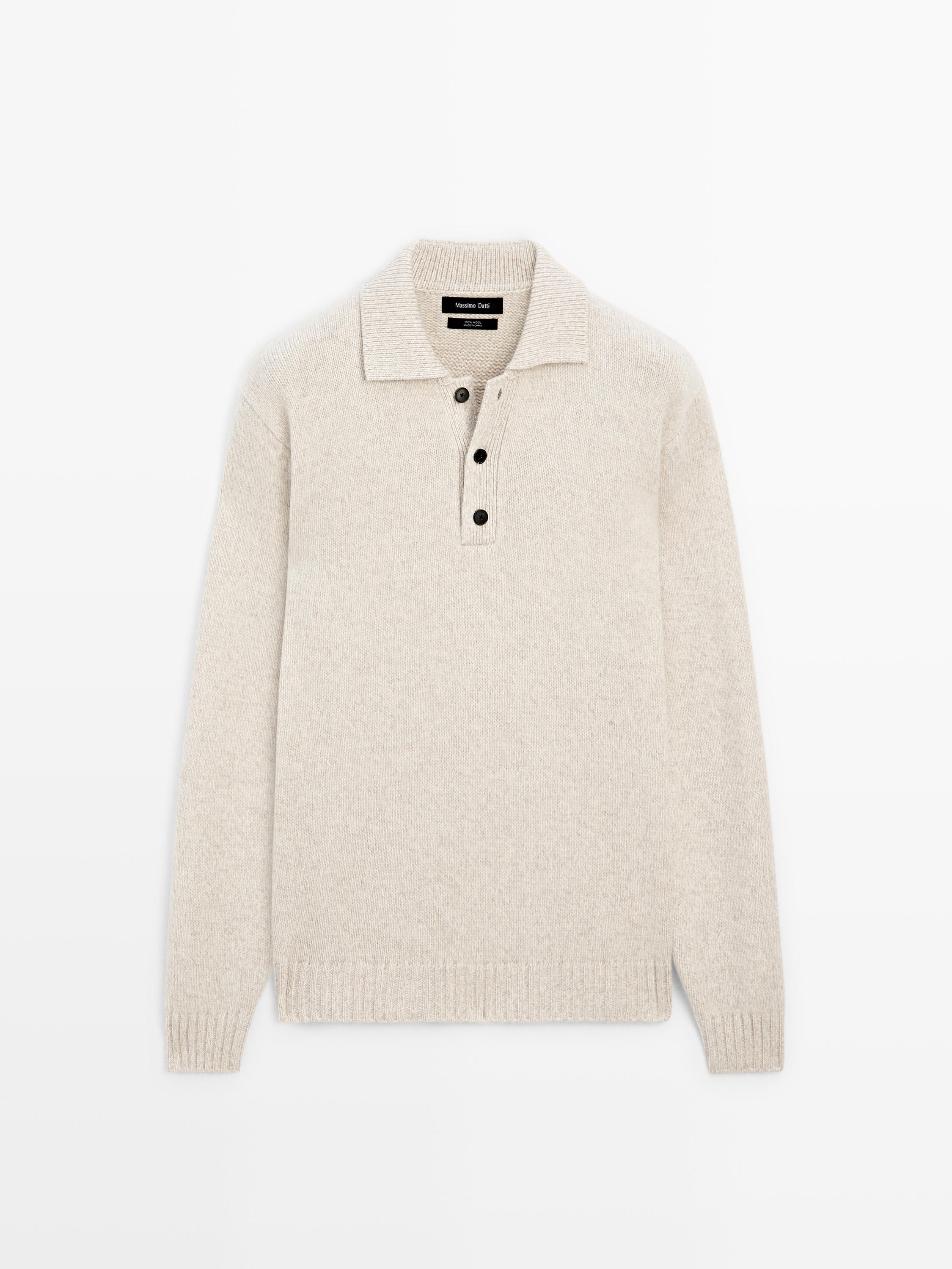 100% wool knit polo sweater