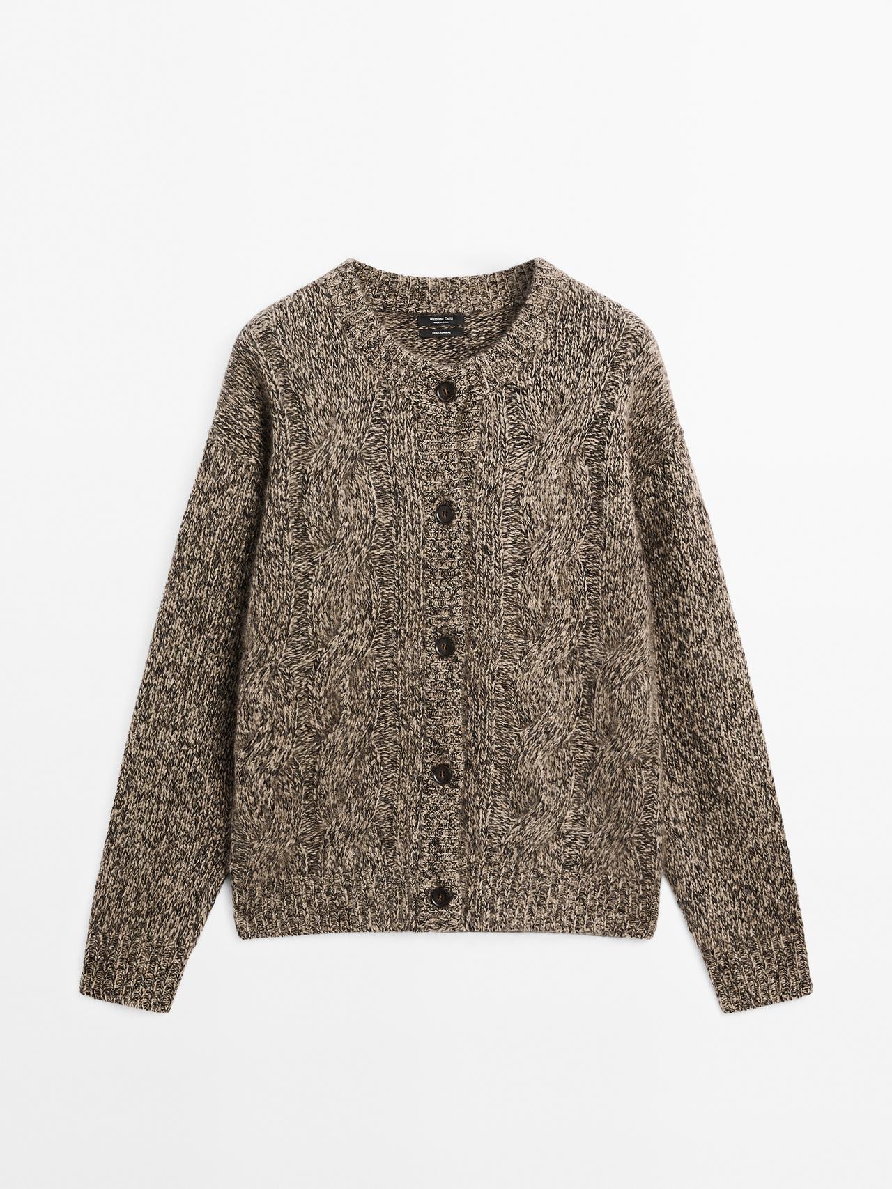 Massimo Dutti - Dame - Cardigan I Moulinéstrik Af 100 % Kashmir - Mink - M