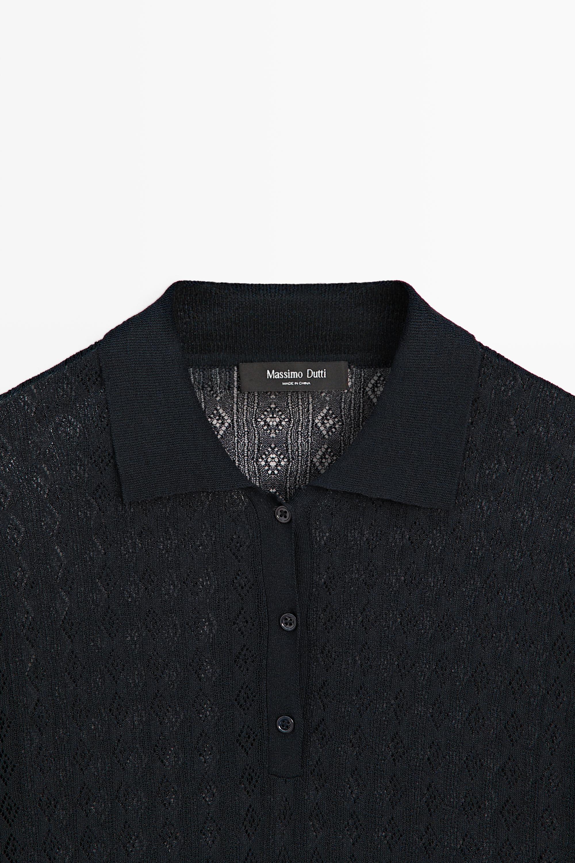 Open-knit polo sweater — NAVY BLUE