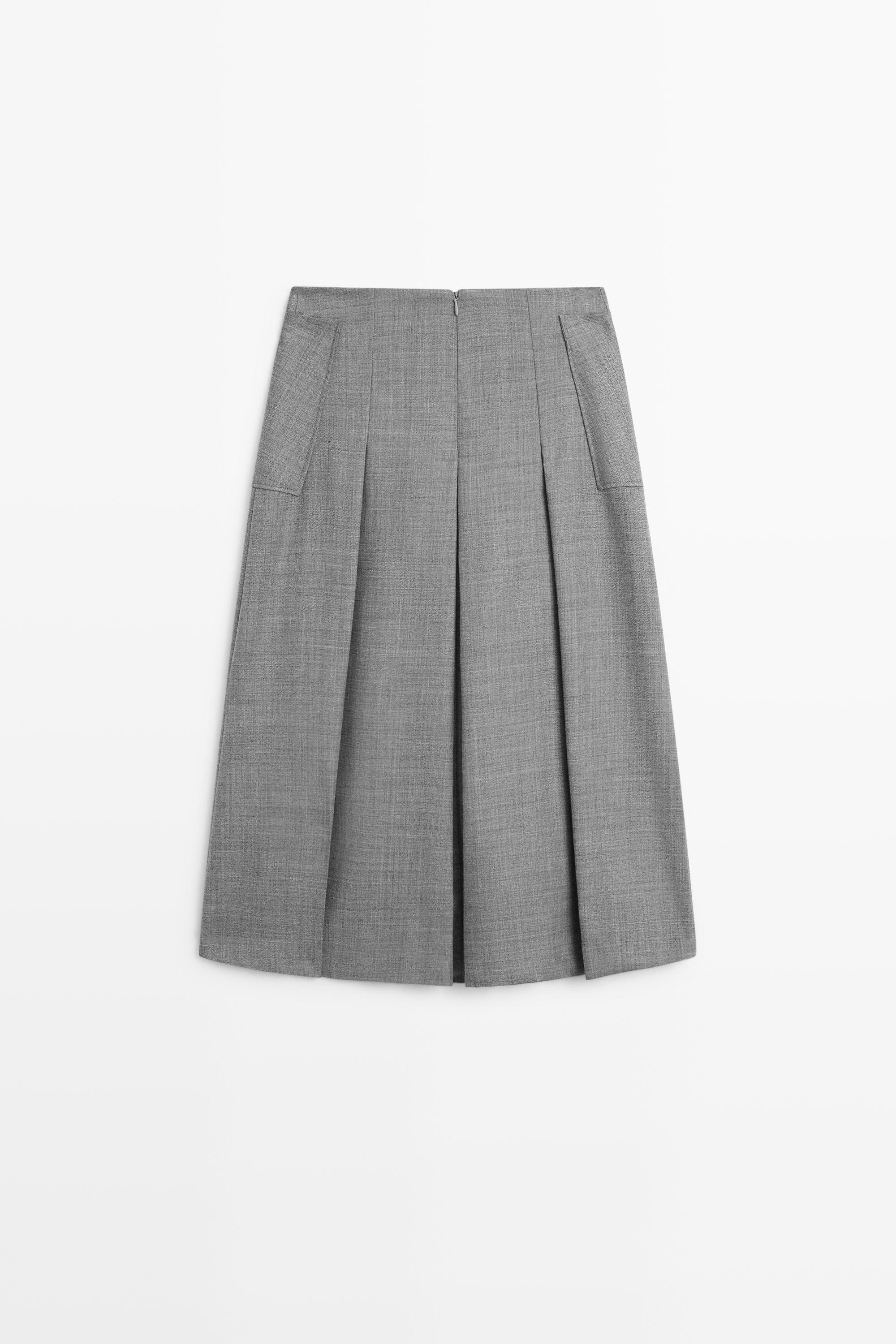 Massimo Dutti Cep detaylı pilili midi etek