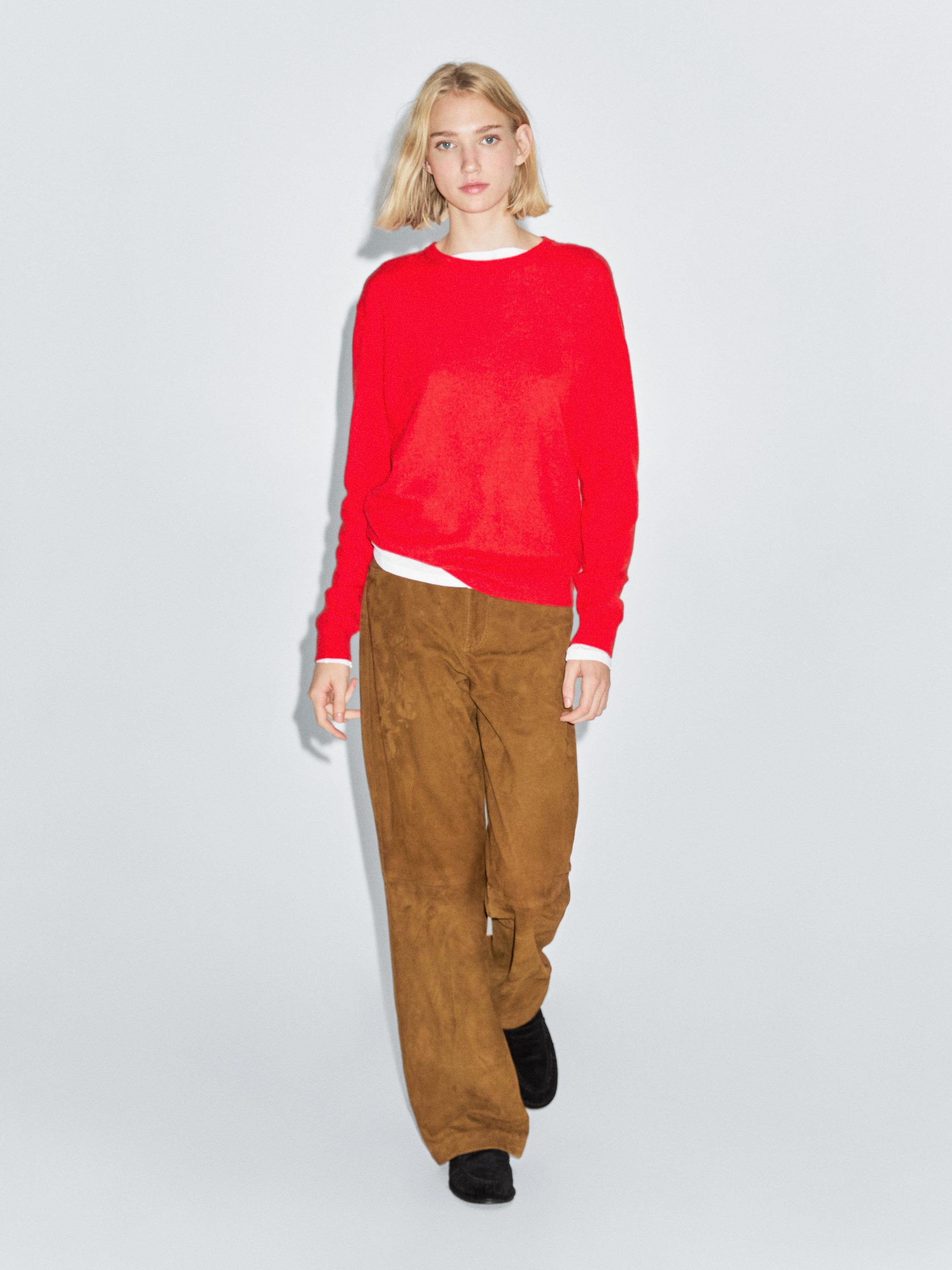 100% cashmere long sleeve sweater — ORANGE