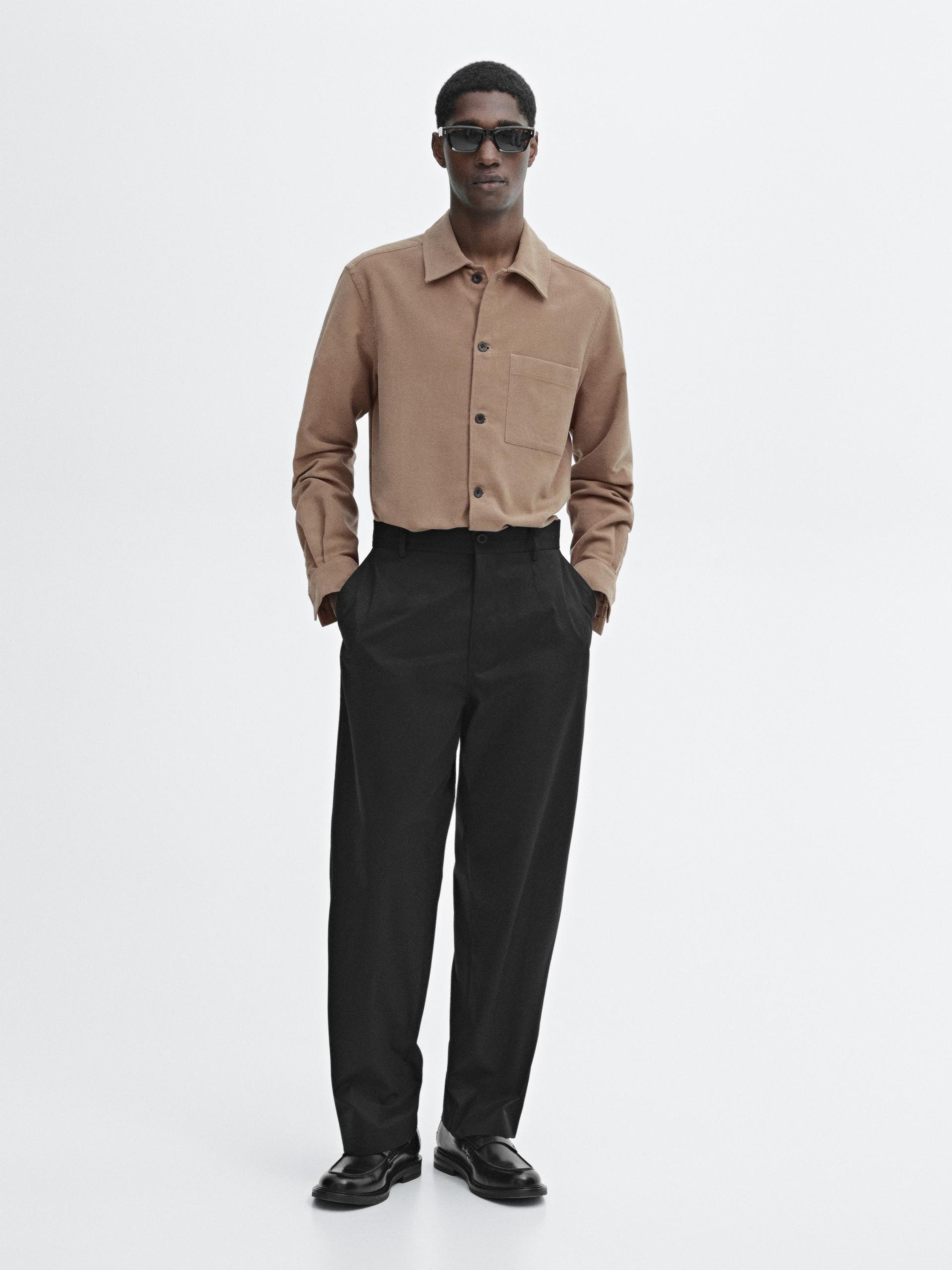 Pantalon Relaxed Fit En Serge 100 % Coton - Noir - 46 - Massimo Dutti - Homme