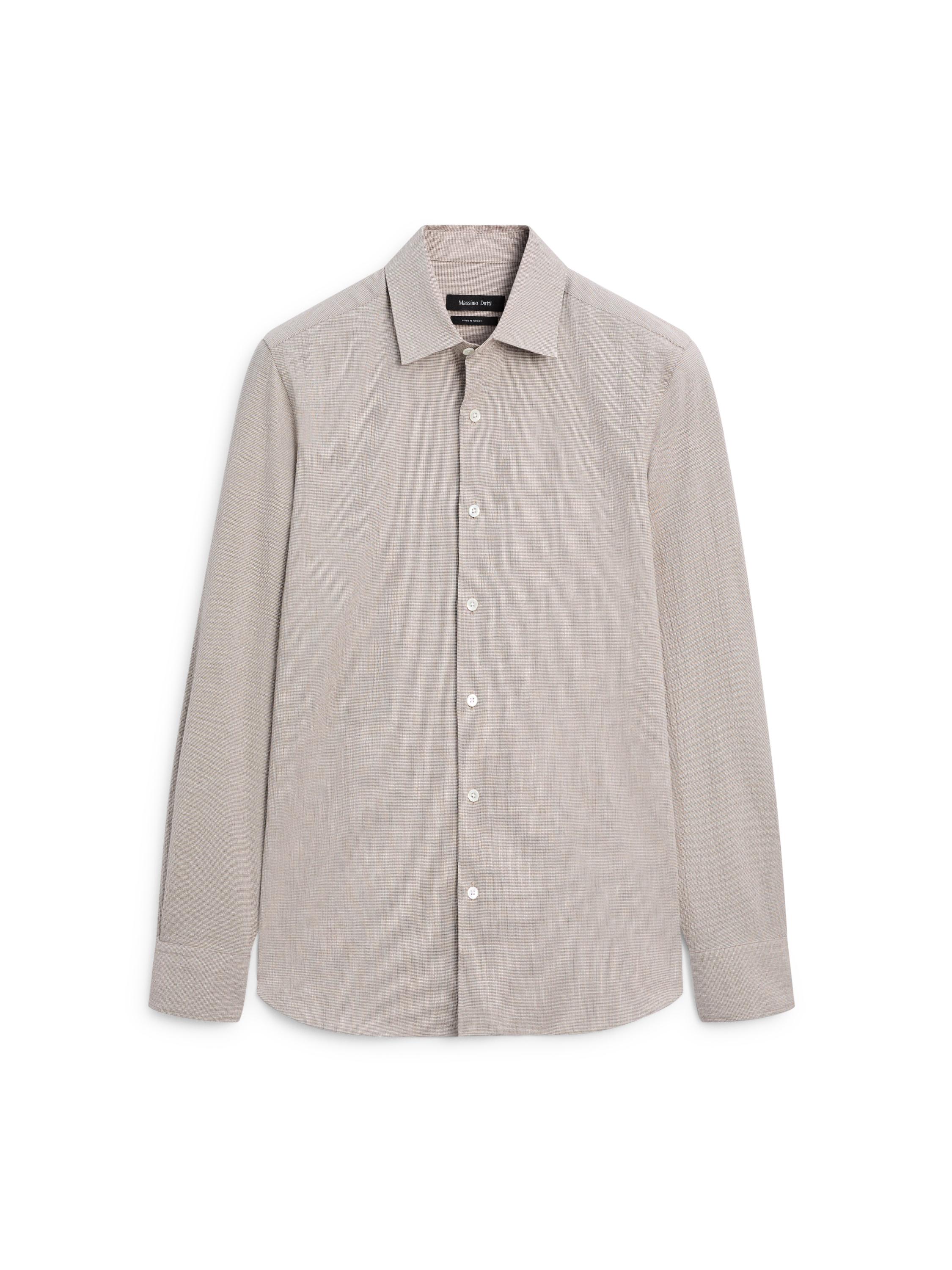 Houndstooth cotton blend shirt — BEIGE