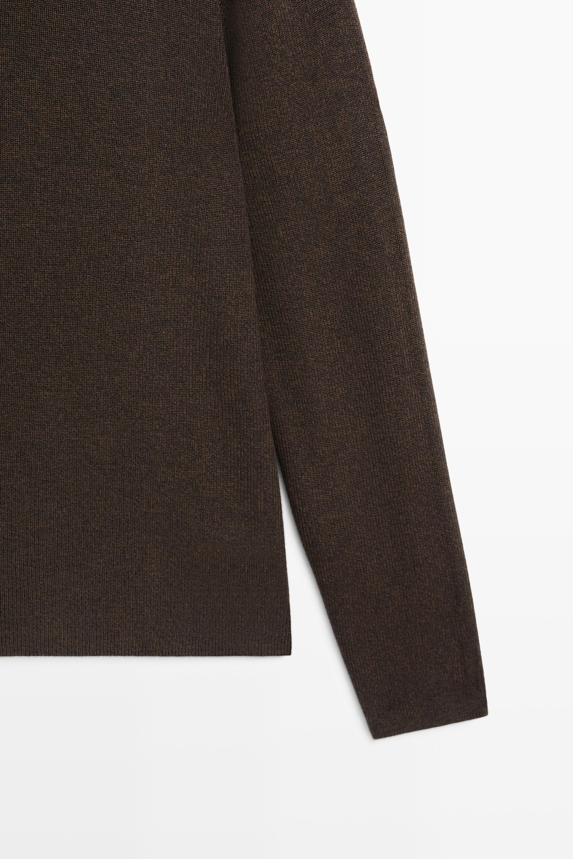 100% cotton mouliné round neck sweater — BROWN