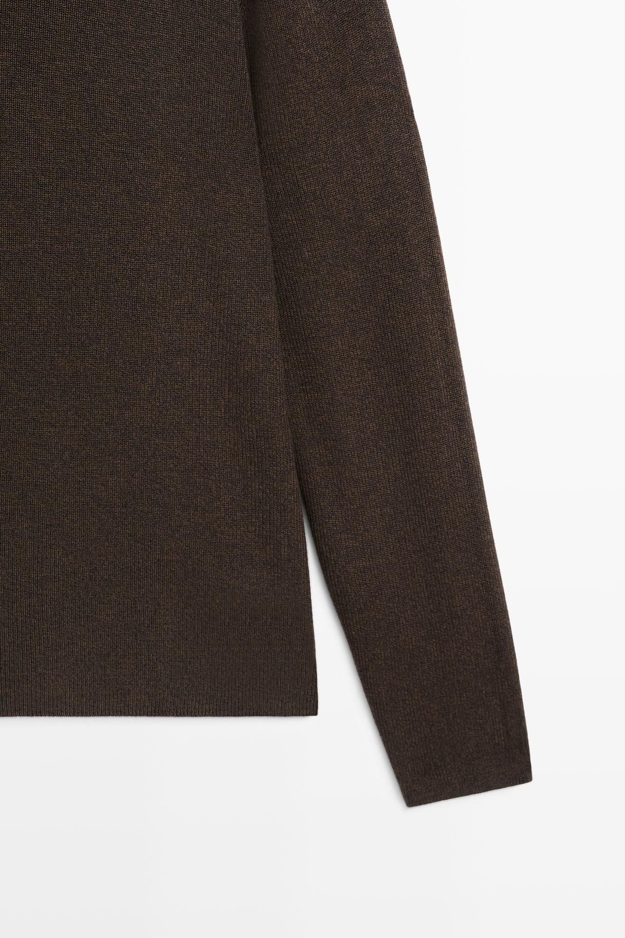 100% cotton mouliné round neck sweater — BROWN