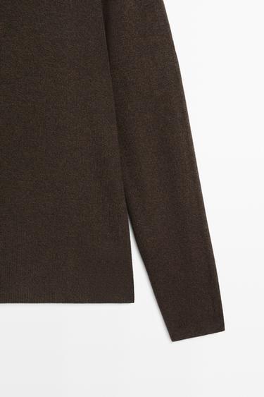 100% cotton mouliné round neck sweater — BROWN 7