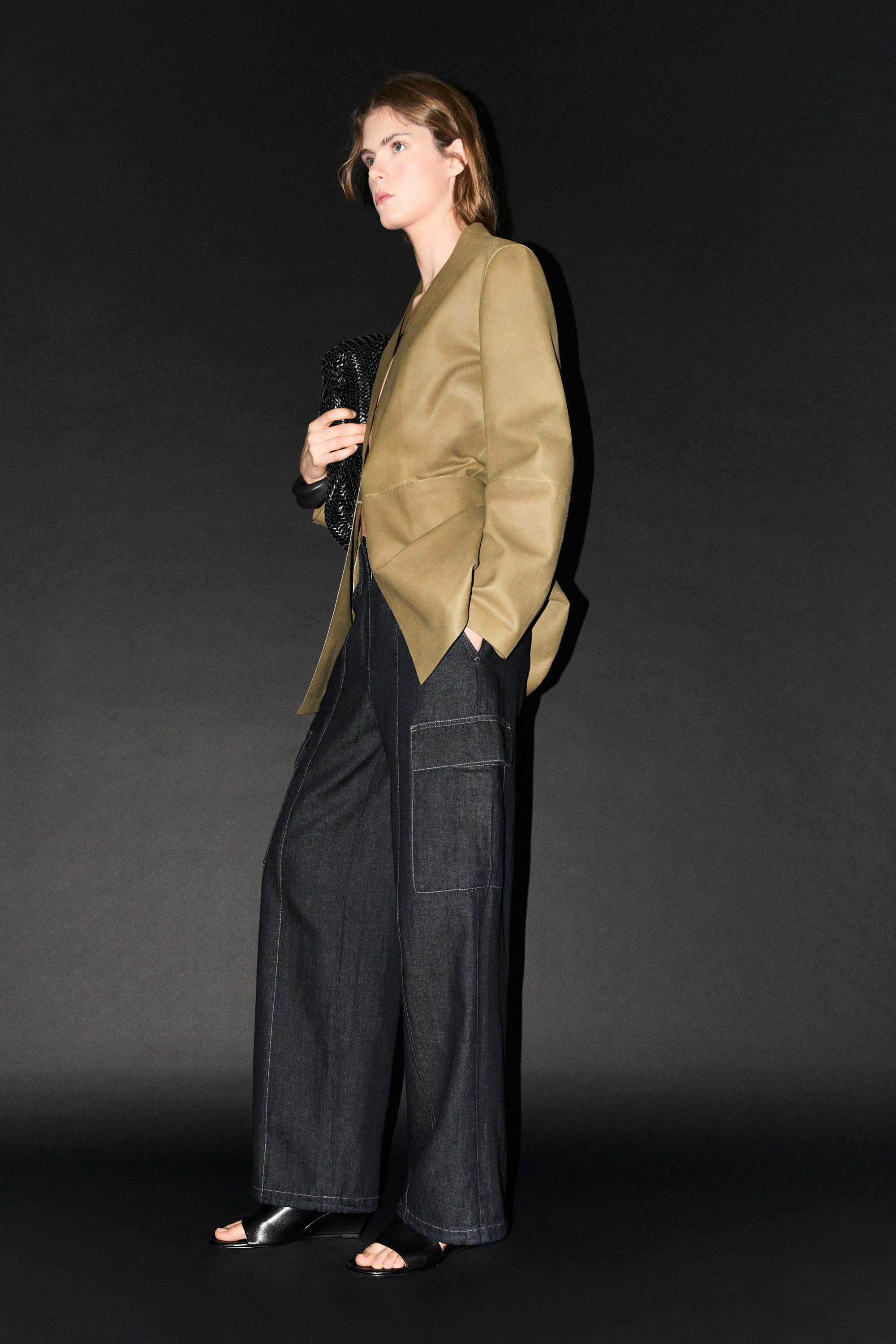 Linen blend cargo jeans — DARK BLUE