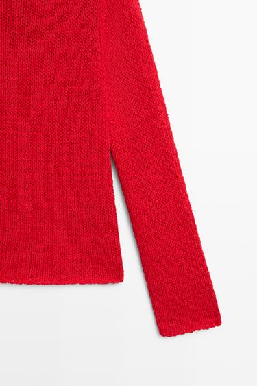 Cotton blend knit boat neck sweater — RED 7