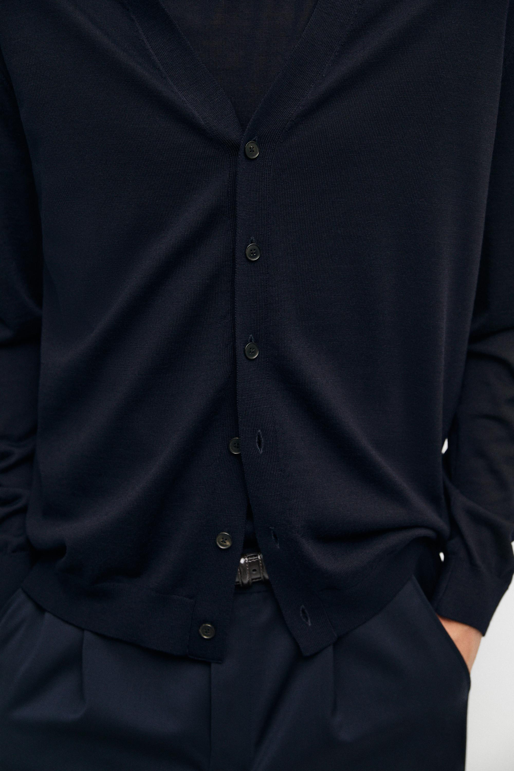 Merino wool button-up cardigan — NAVY BLUE