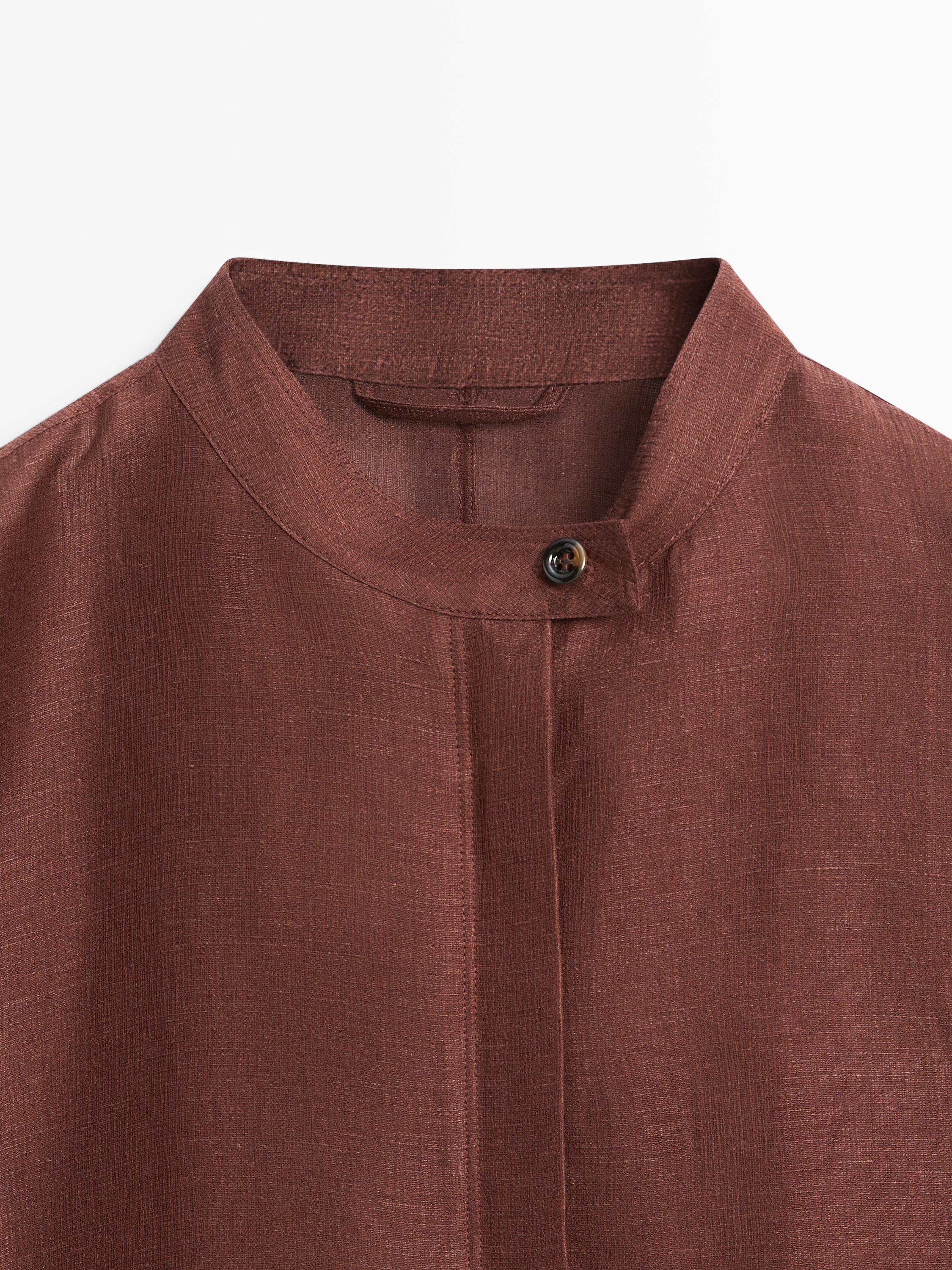 Linen blend bomber jacket — BROWN